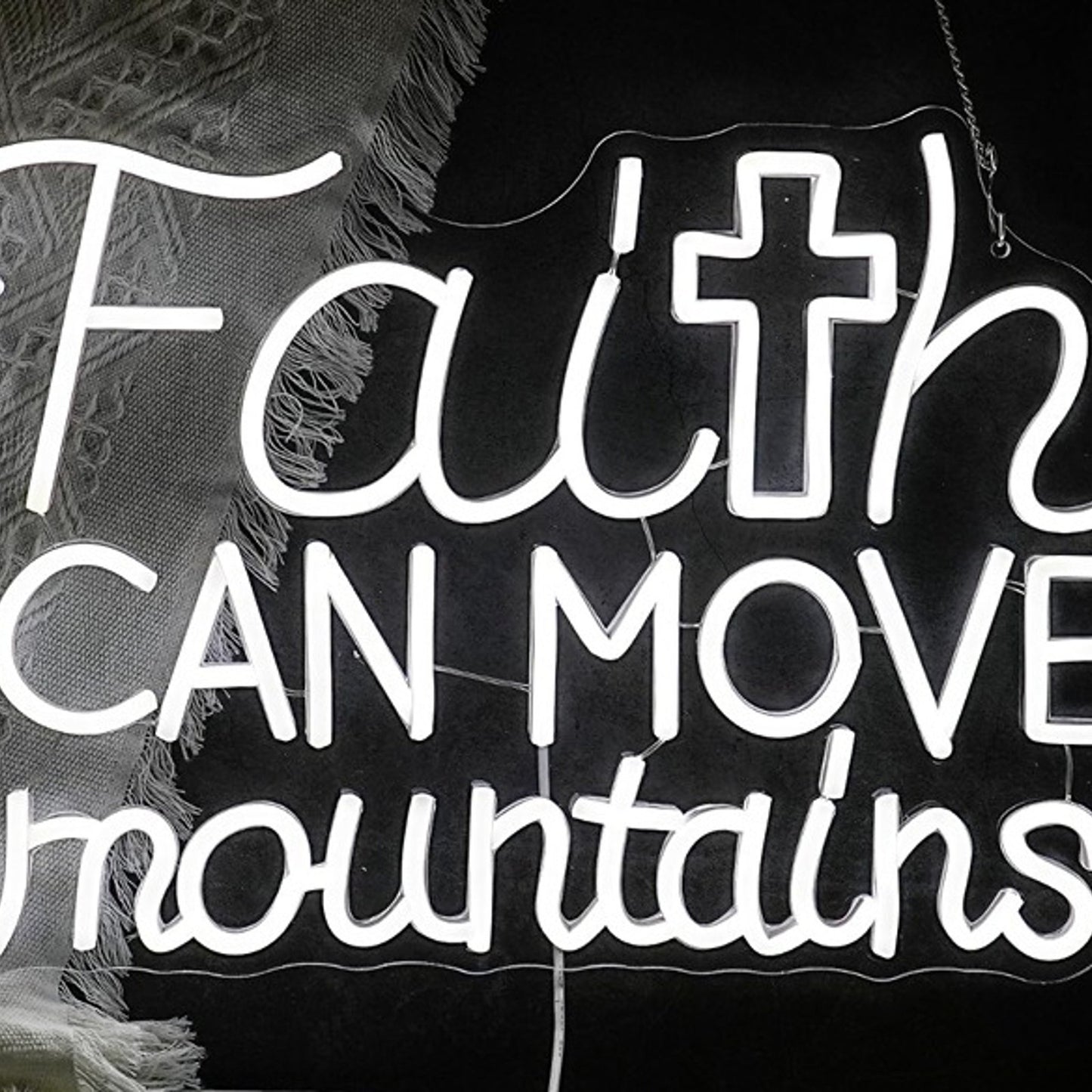 Lovely Bright White “Faith Can Move Mountains” LED Night Light Room Wall Decor