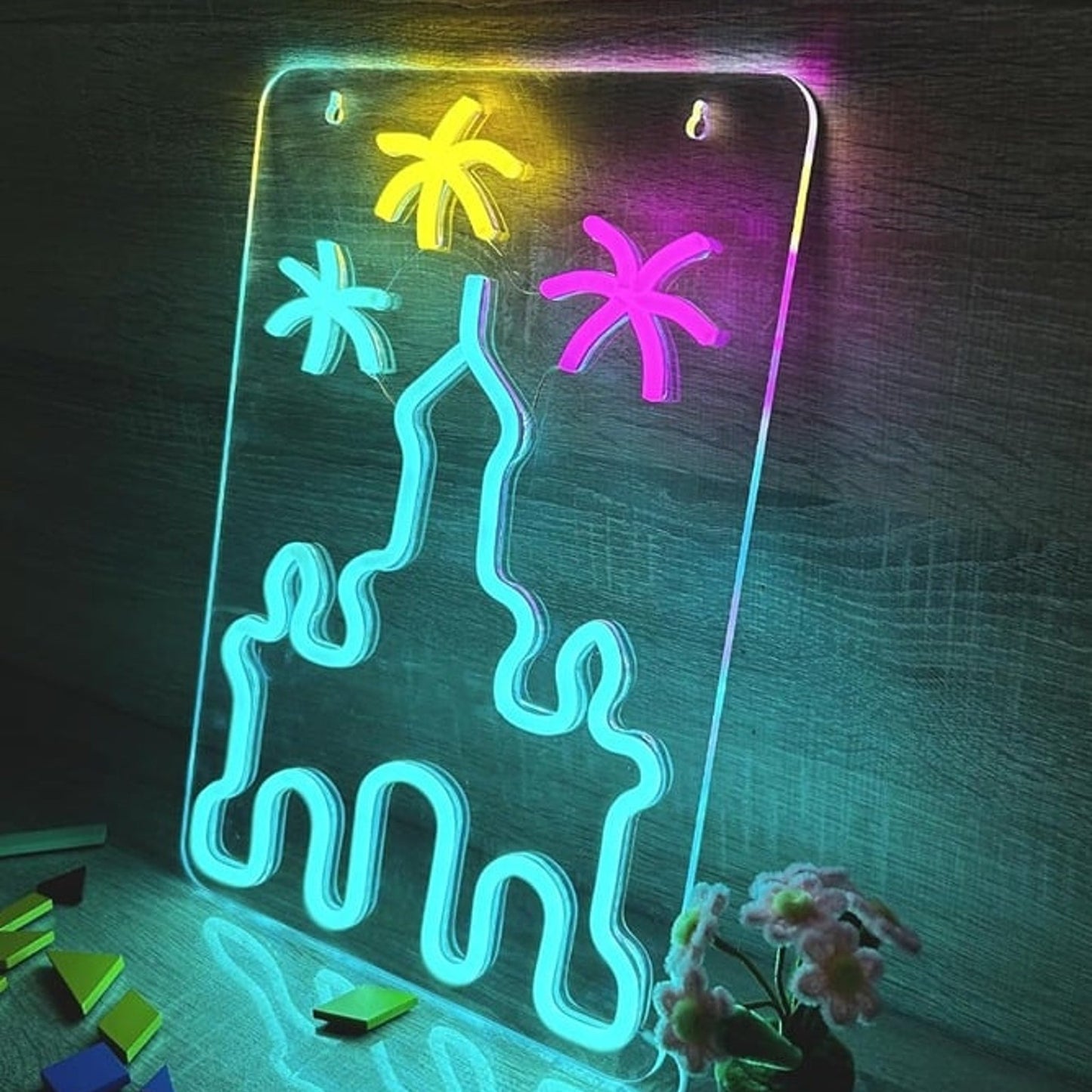 Lovely Bright Blue Castle Fireworks LED Night Light Room Wall Decoration