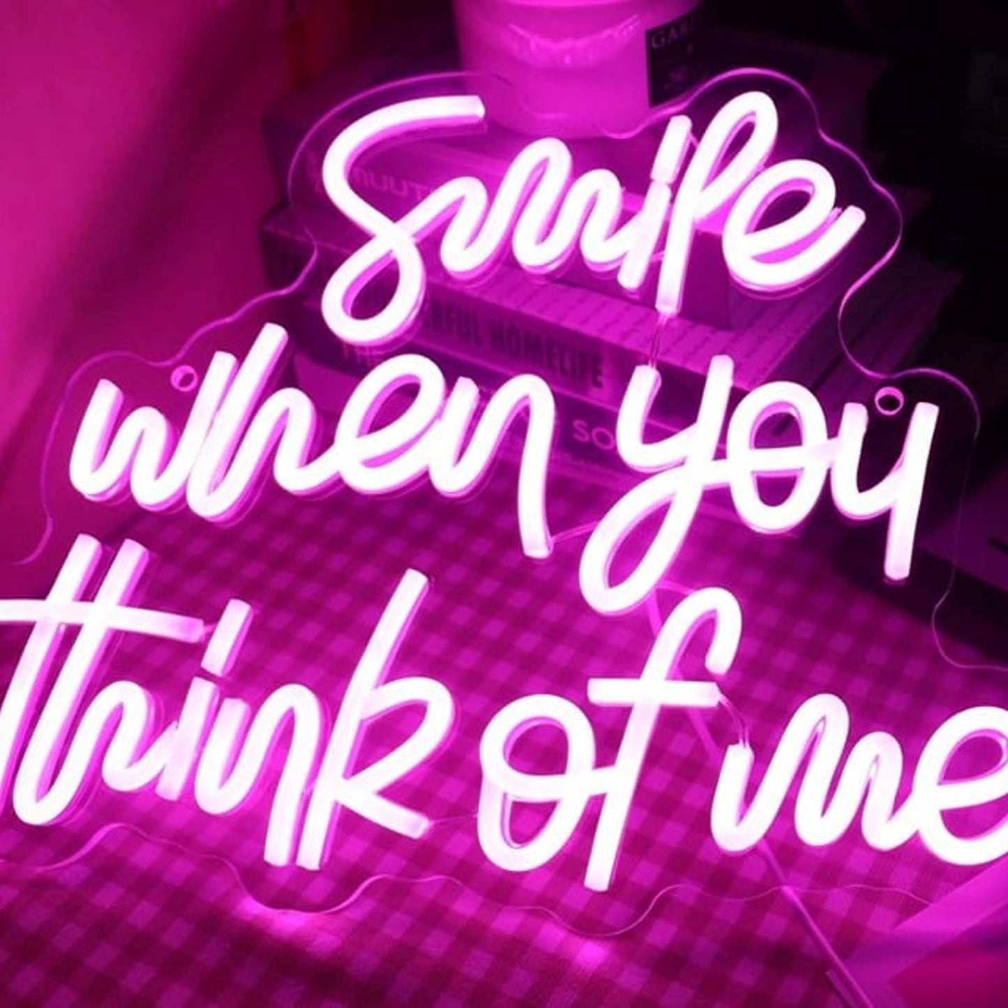 Lovely Bright Pink “Smile When You Think of Me” LED Night Light Room Wall Decor