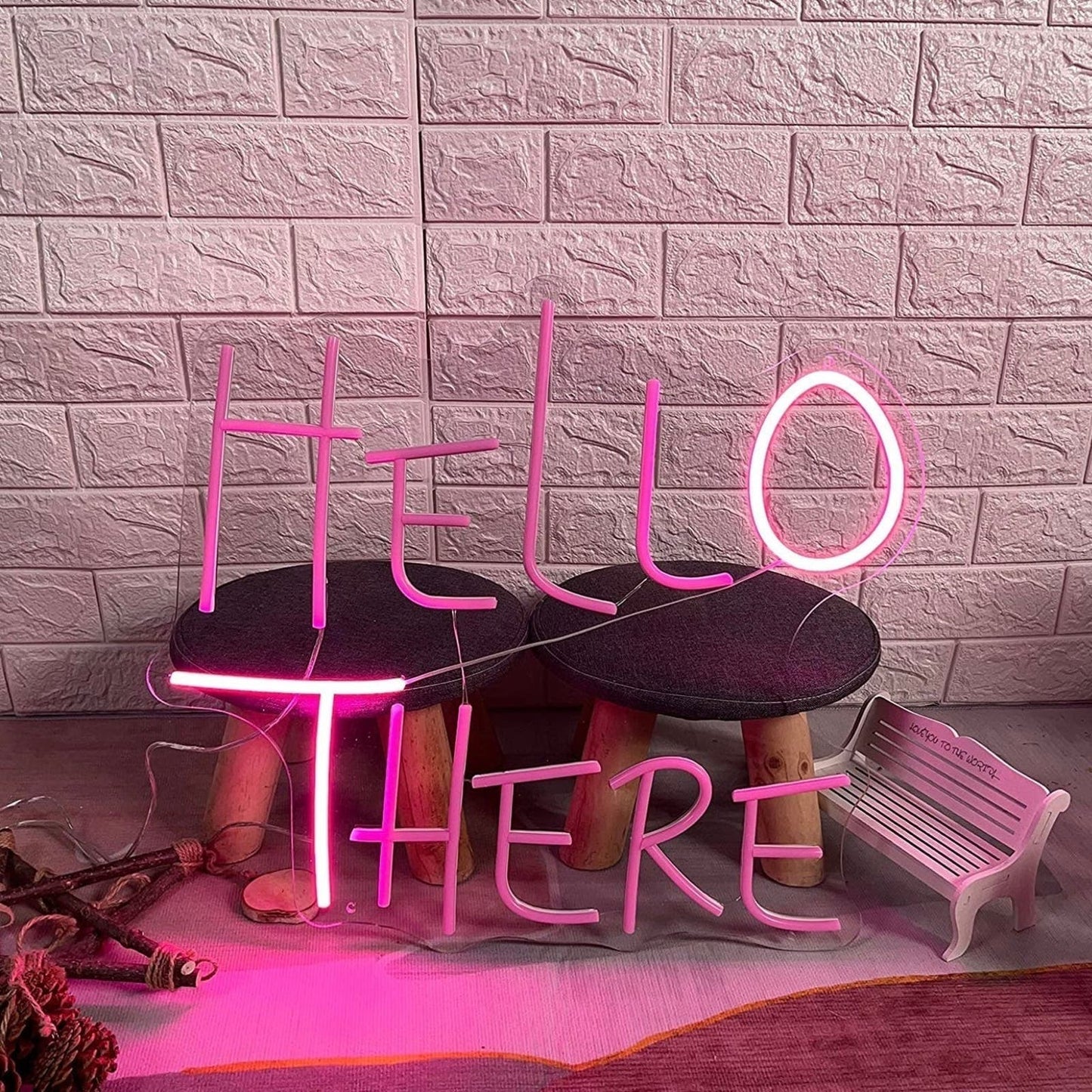 Funny Bright Vivid Pink Hello There / Hell Here LED Night Light Room Wall Decora