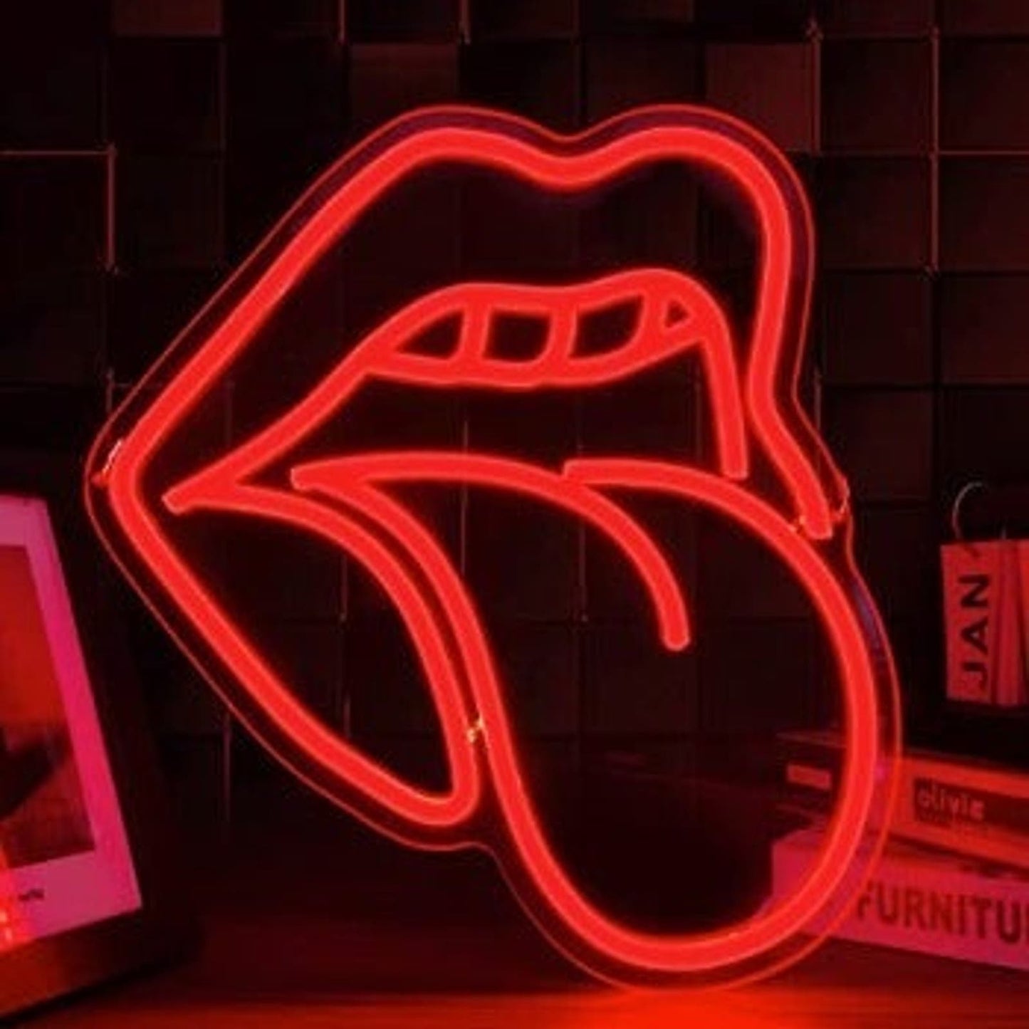 Lovely Deep Red Tongue and Lips LED Night Light Room Wall Decoration