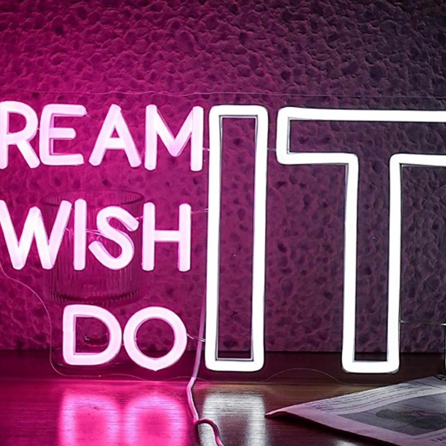 Vivid Bright Pink “Dream It, Wish It, Do It” LED Night Light Motivation Decor