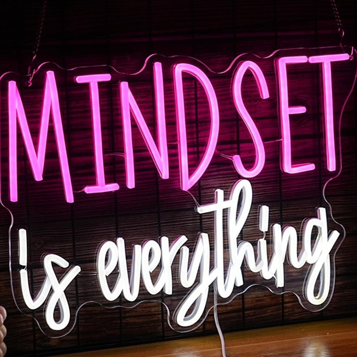 Lovely Bright Pink / White “Mindset is Everything” Night Light Room Wall Decor
