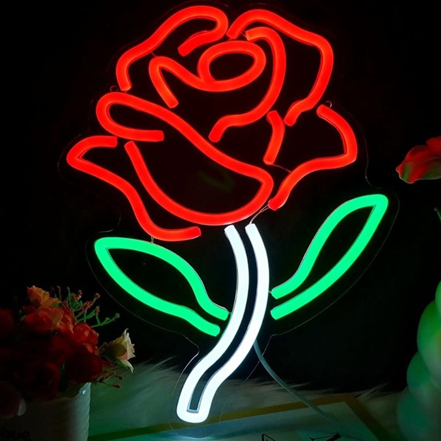 Lovely Bright Red Blooming Rose LED Night Light Room Wall Decoration