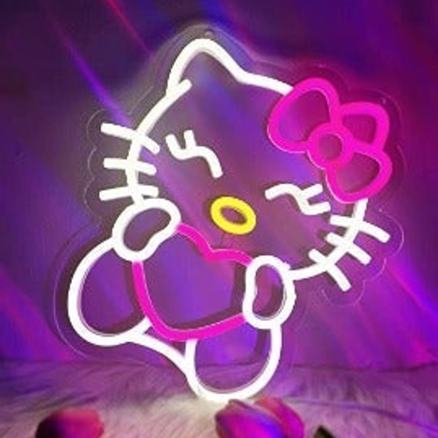 Adorable Bright Pink Heart Hello Kitty LED Night Light Anime Japan Room Wall Dec