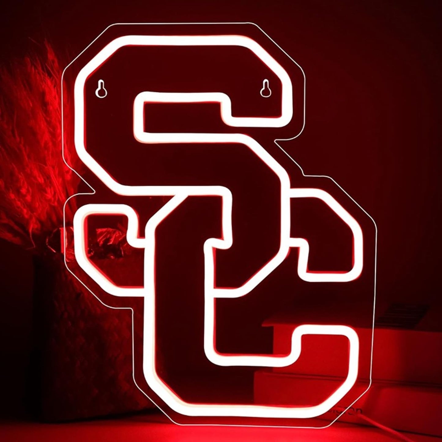 Vivid Bright Red South Carolina Trojans SC Logo LED Light University Decor
