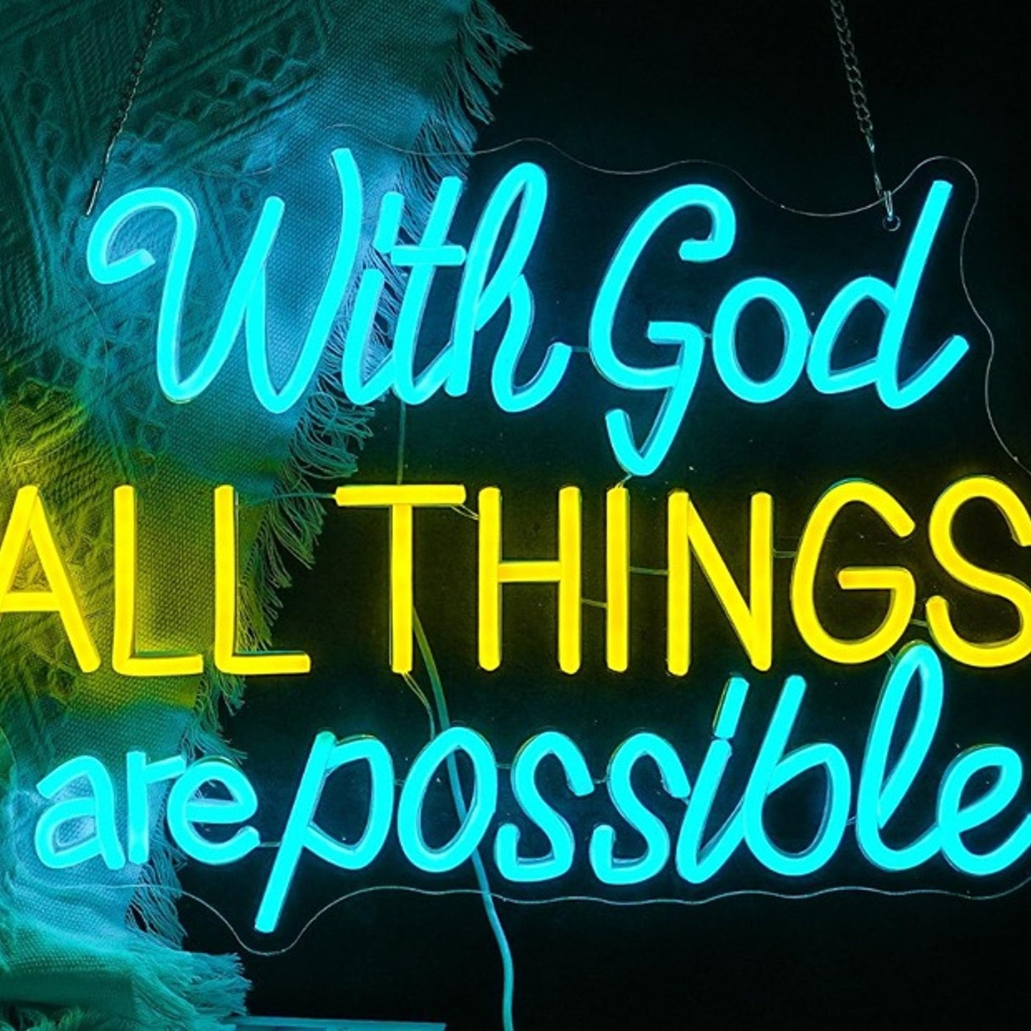 Lovely Bright “With God All Things Are Possible” LED Night Light Room Wall Decor