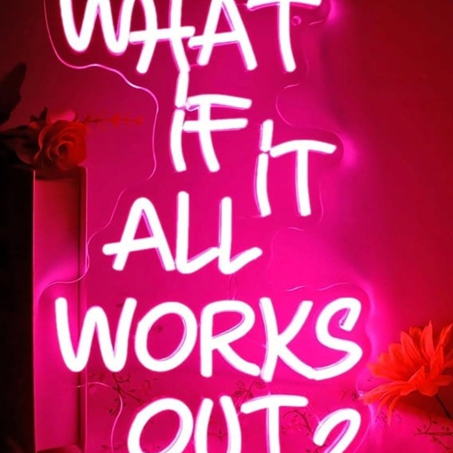 Vivid Bright Pink “What if it All Works Out?” LED Night Light Positive Decor