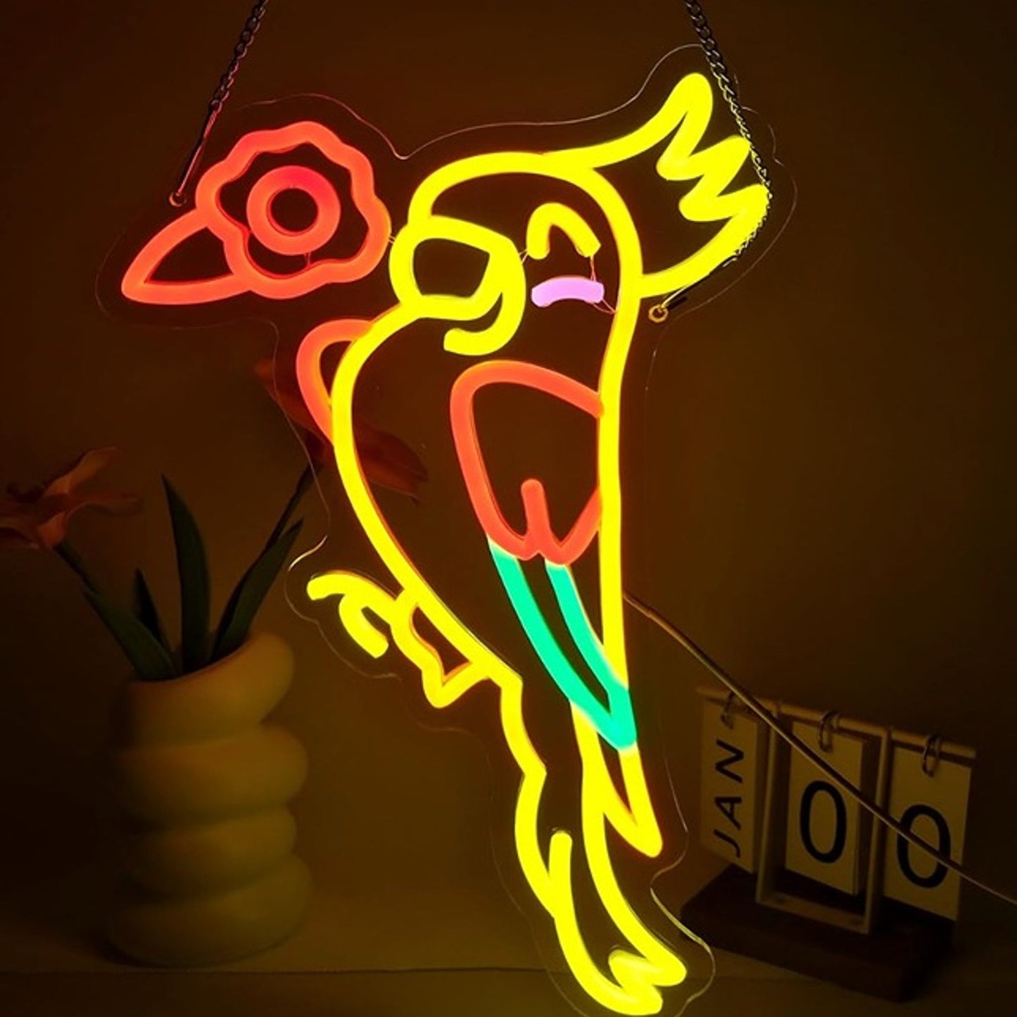 Lovely Bright Rainbow Wing Happy Parrot LED Night Light Room Wall Decoration