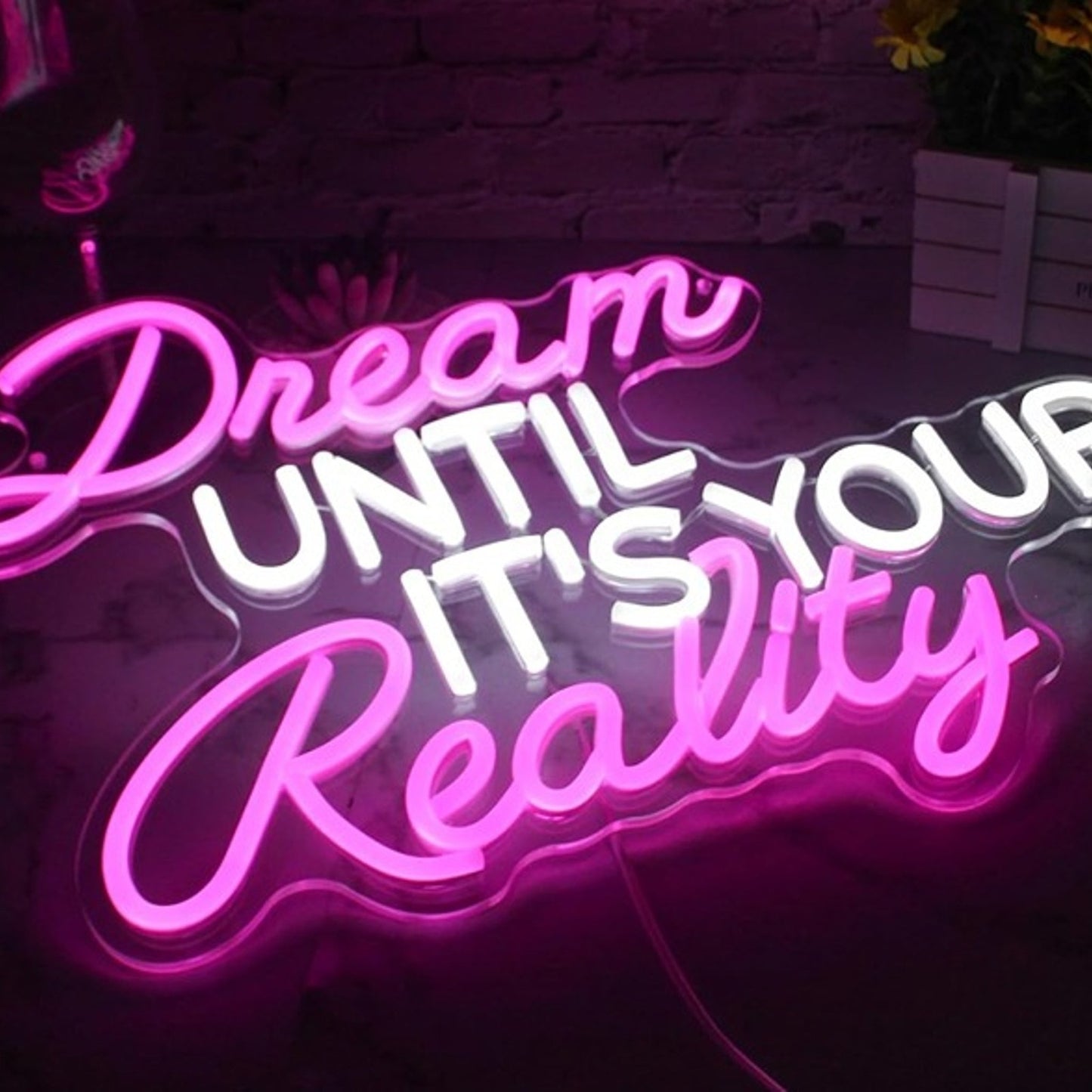 Lovely Bright Pink / White “Dream until It’s Your Reality” Light Room Wall Decor