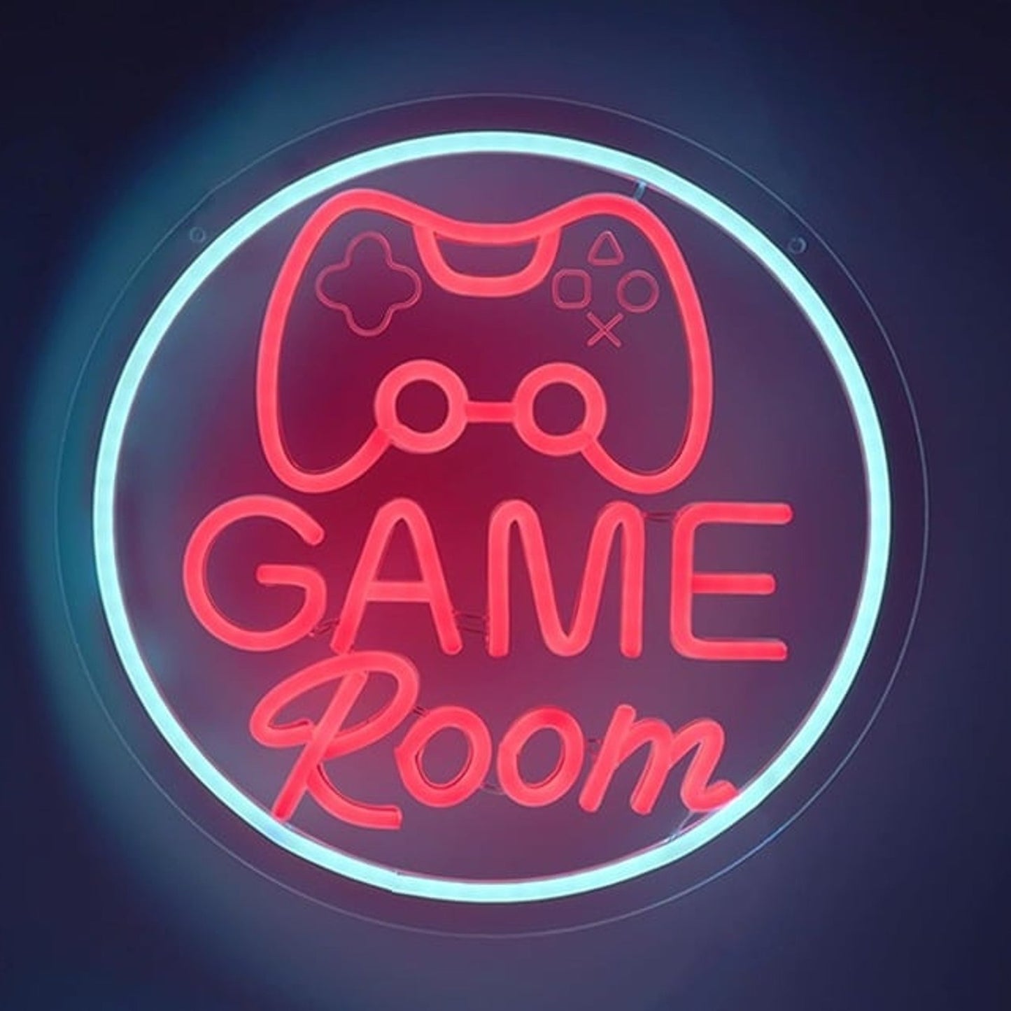 Fun Bright Blue / Red Circle Game Room Controller Sign Night Light Arcade Decor