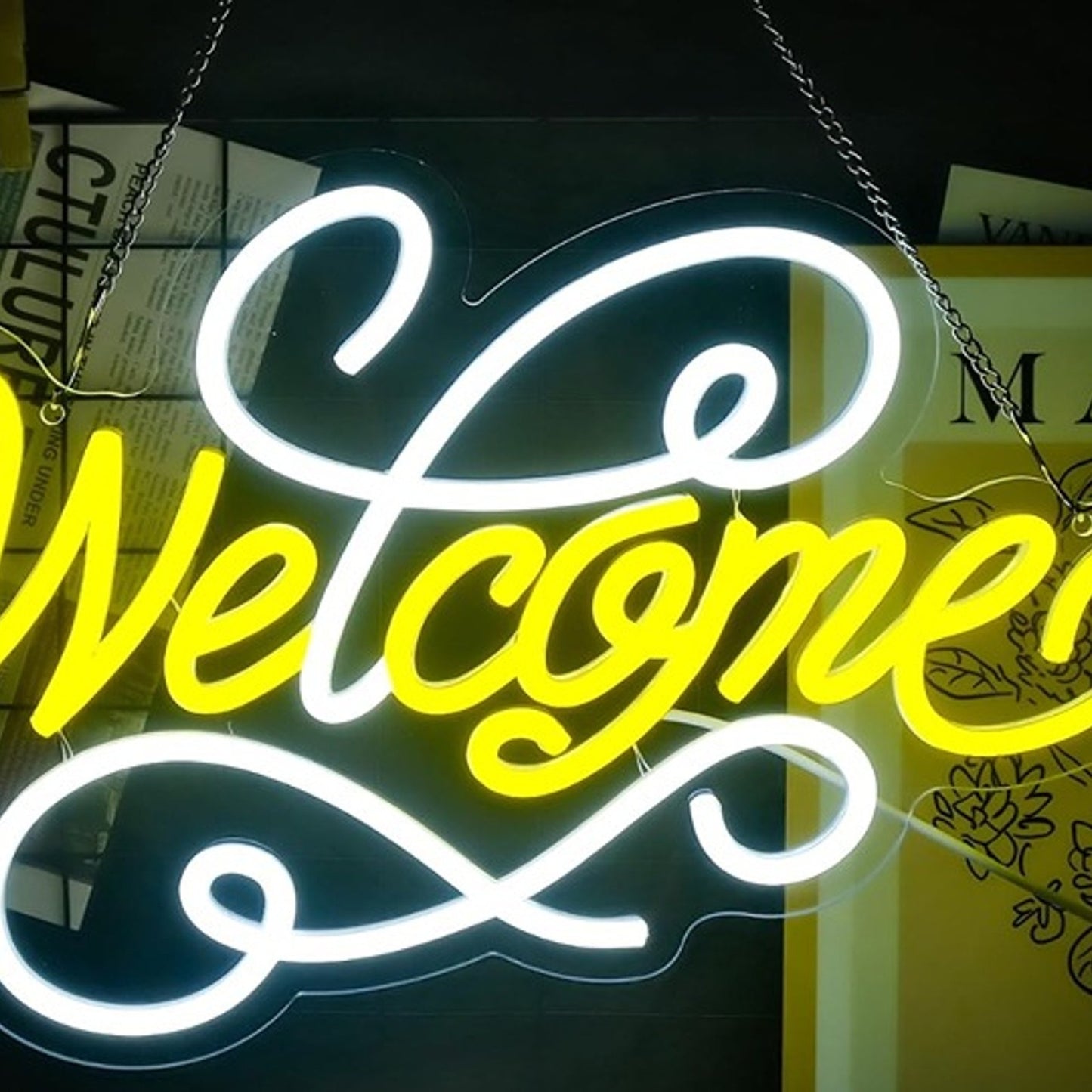 Lovely Bright White / Yellow “Welcome” LED Night Light Room Wall Home Decor