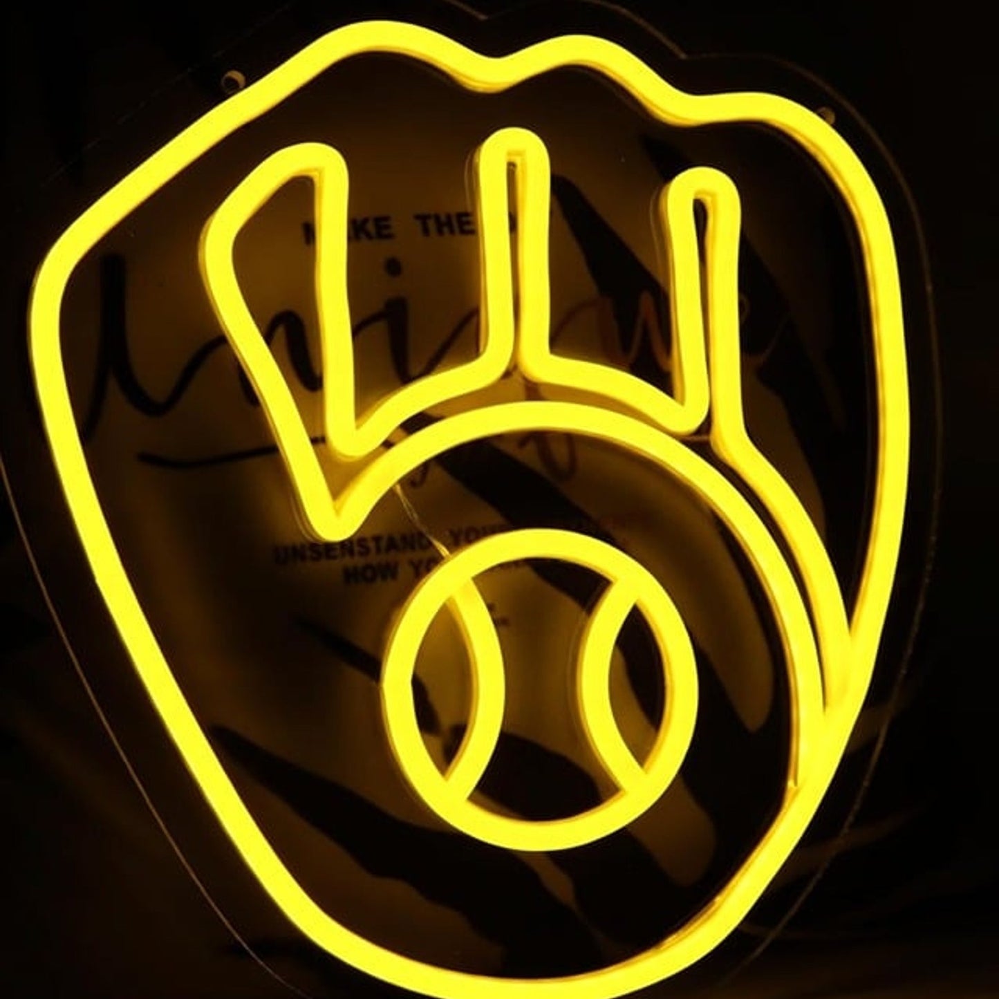 Fun Bright Yellow Baseball Catching Glove Night Light MLB Sport Room Wall Decor