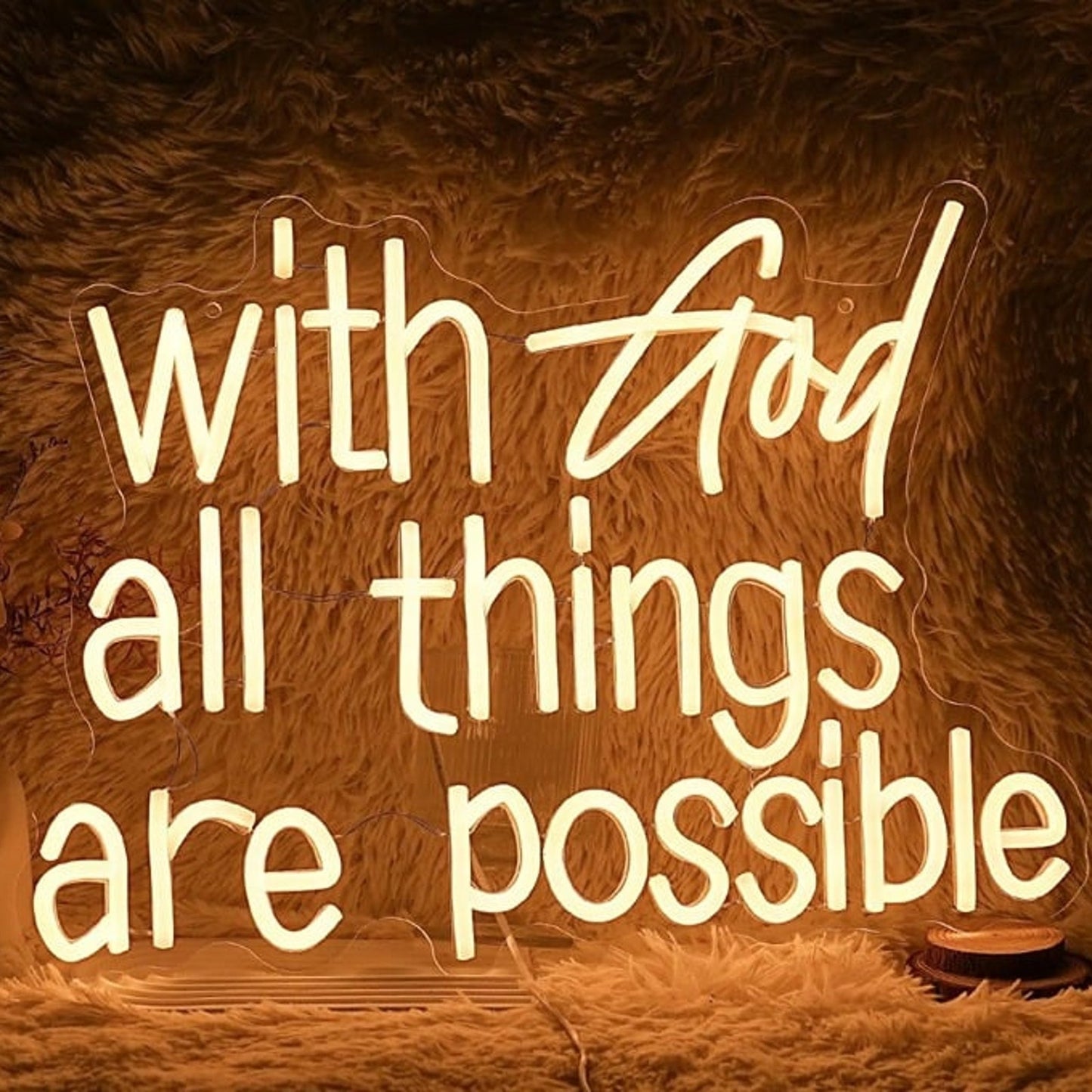 Lovely Bright Warm White “With God All Things Are Possible” LED Light Room Decor