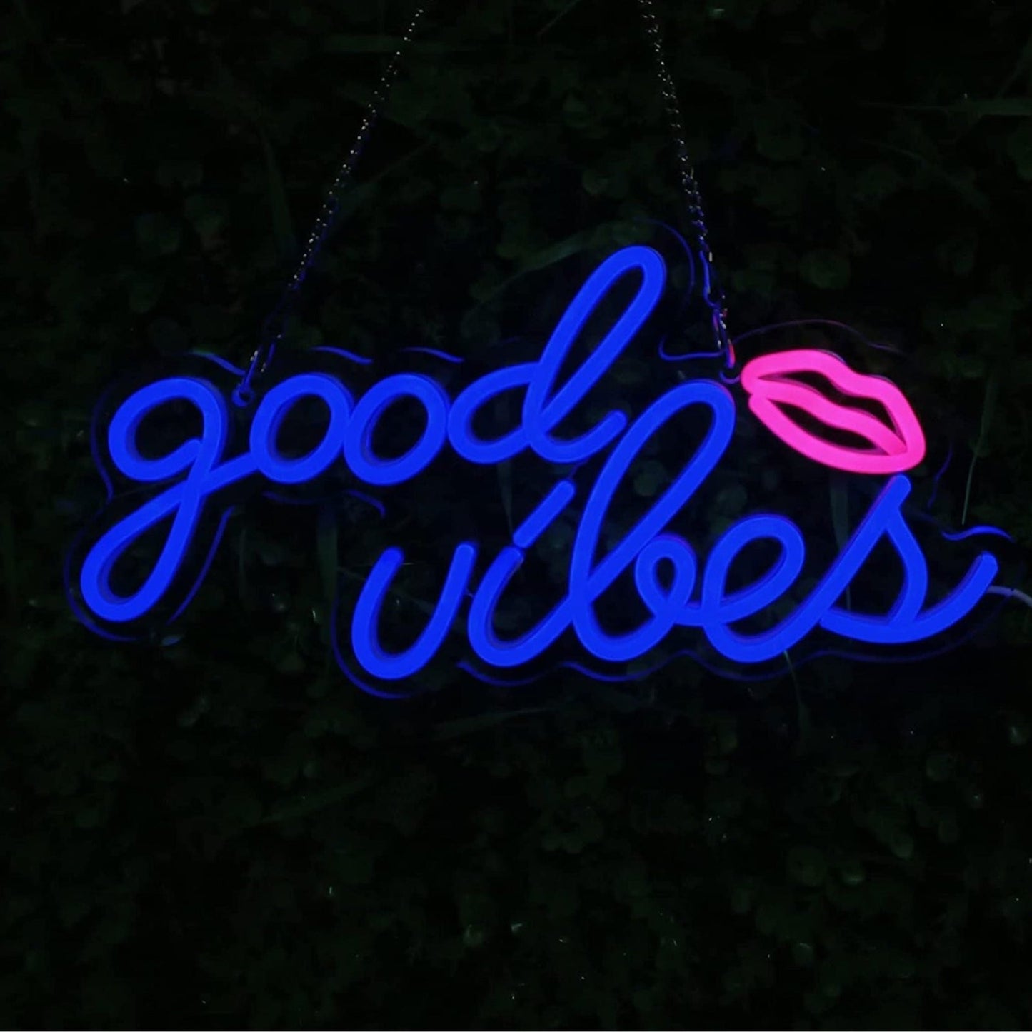 Lovely Bright Blue Good Vibes Kiss Lips LED Night Light Romantic Room Decoration