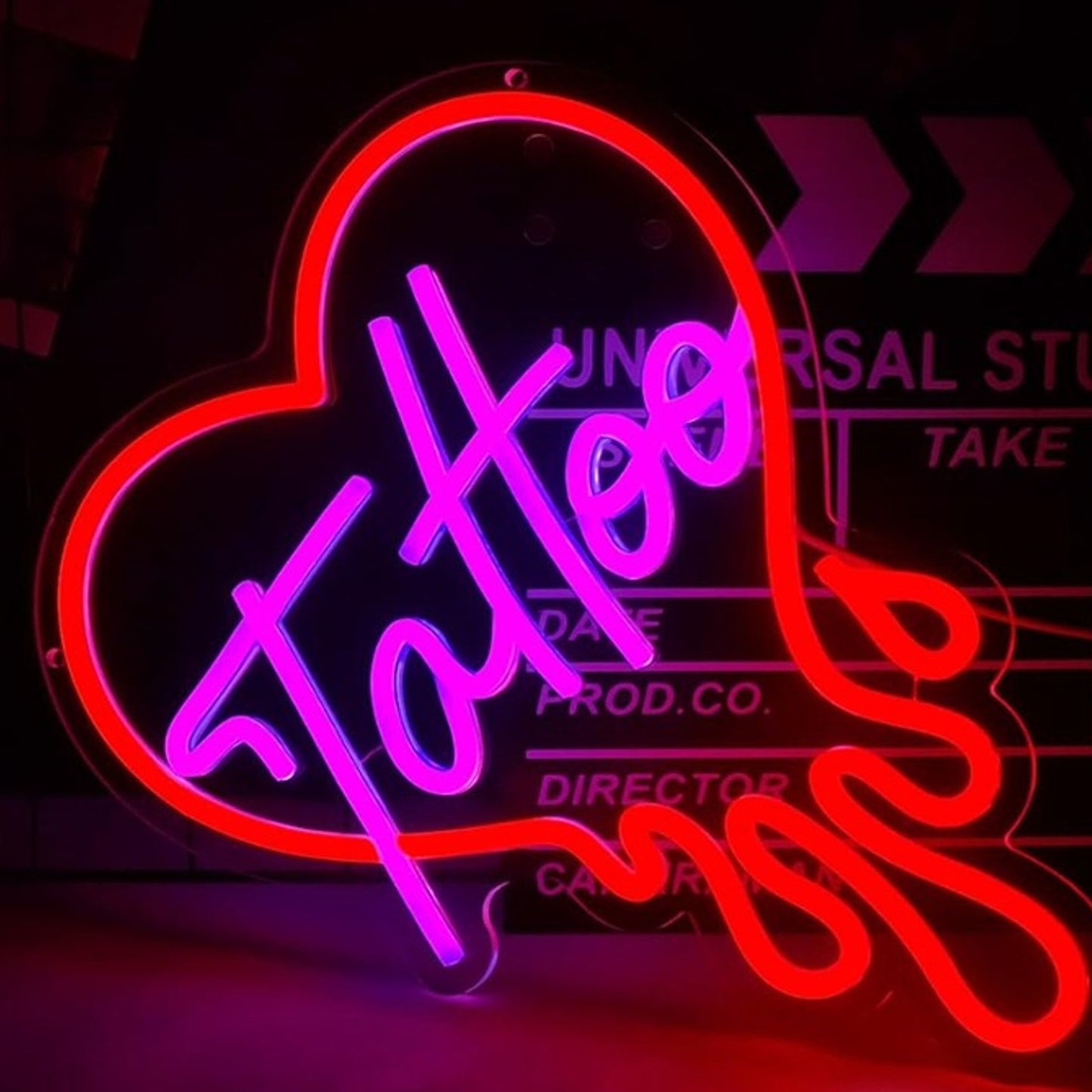 Vivid Bright Red Melting Heart “Tattoo” LED Night Light Room Wall Shop Decor