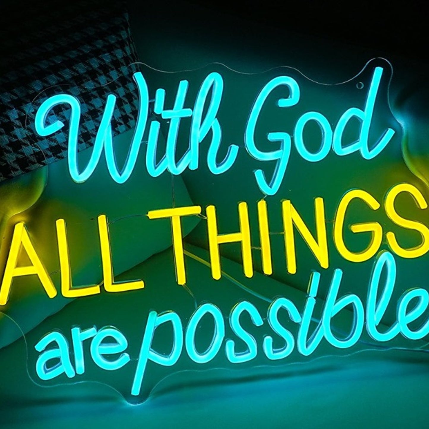 Lovely Bright “With God All Things Are Possible” LED Night Light Room Wall Decor