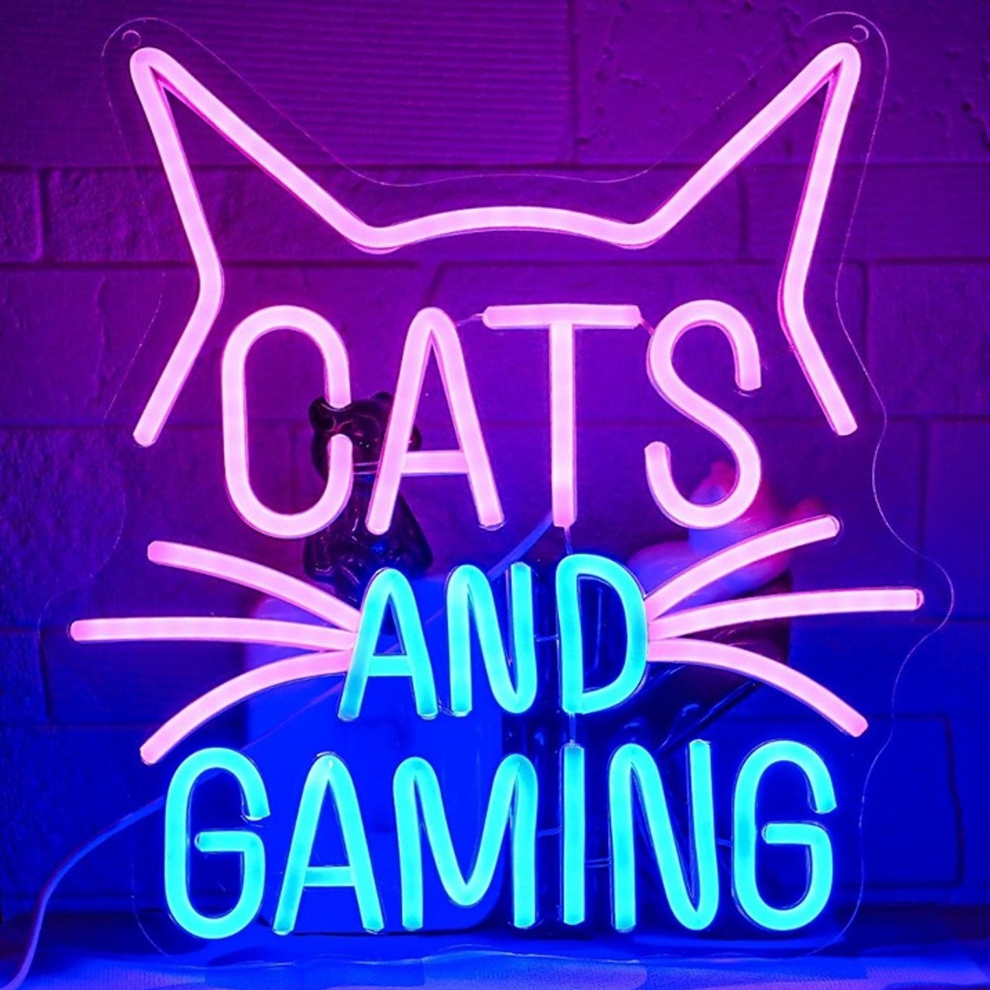 Fun Bright Pink / Blue Cats and Gaming LED Night Light Room Wall Decoration