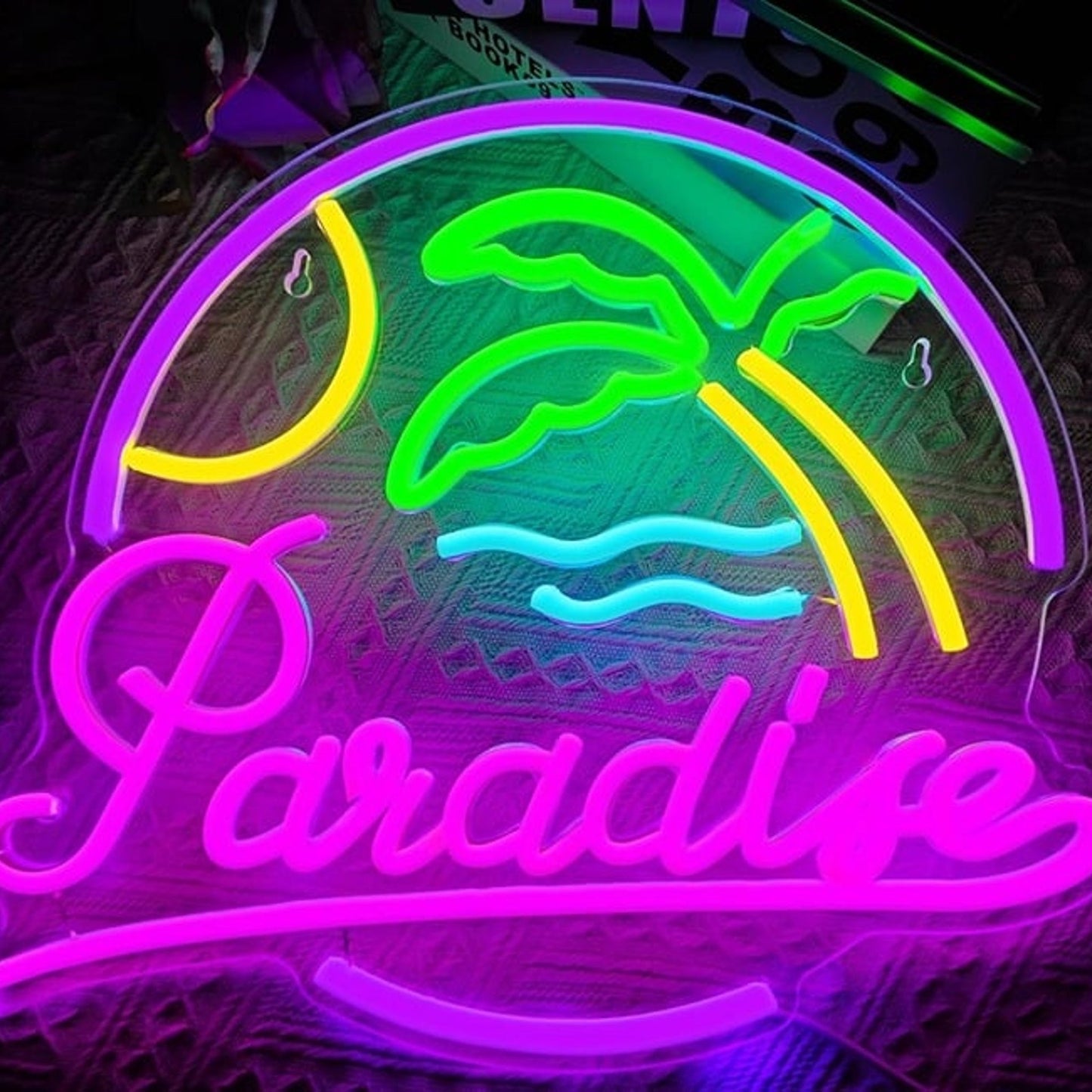 Lovely Bright Pink Paradise Palm Tree Sun Ocean LED Night Light Vacation Decor
