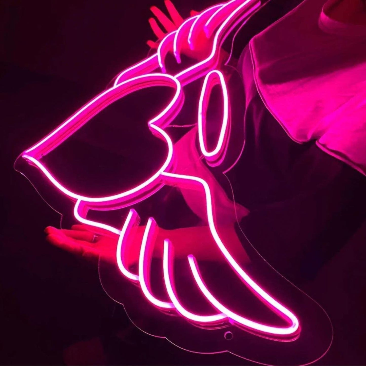 Lovely Bright Warm Pink Heavenly Angel Wing Heart LED Night Light Room Wall Deco