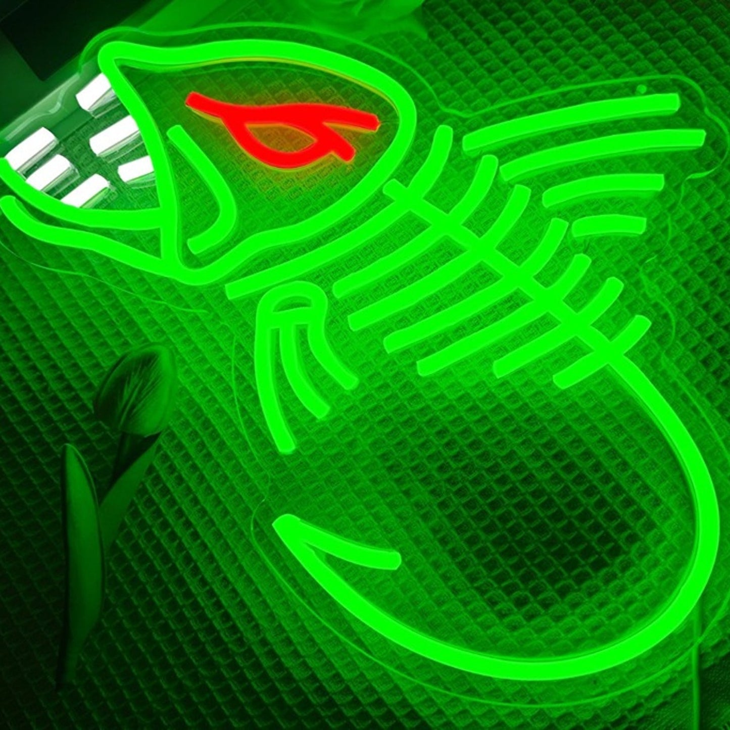 Vivid Bright Green Skeleton Fish Hook LED Night Light Room Wall Decoration
