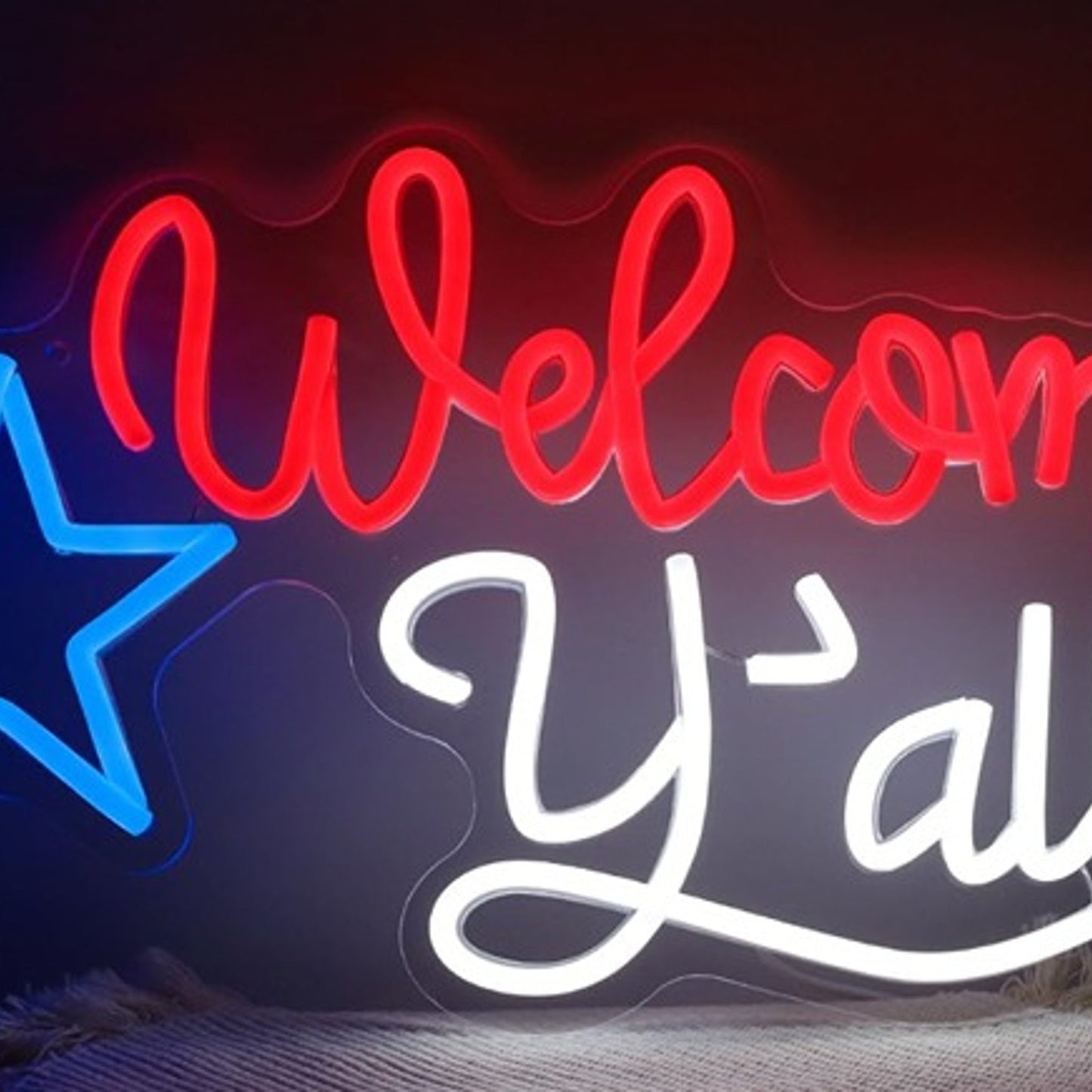 Fun Bright Red/White/Blue “Welcome Y’all” Star Night Light Texas Country Decor