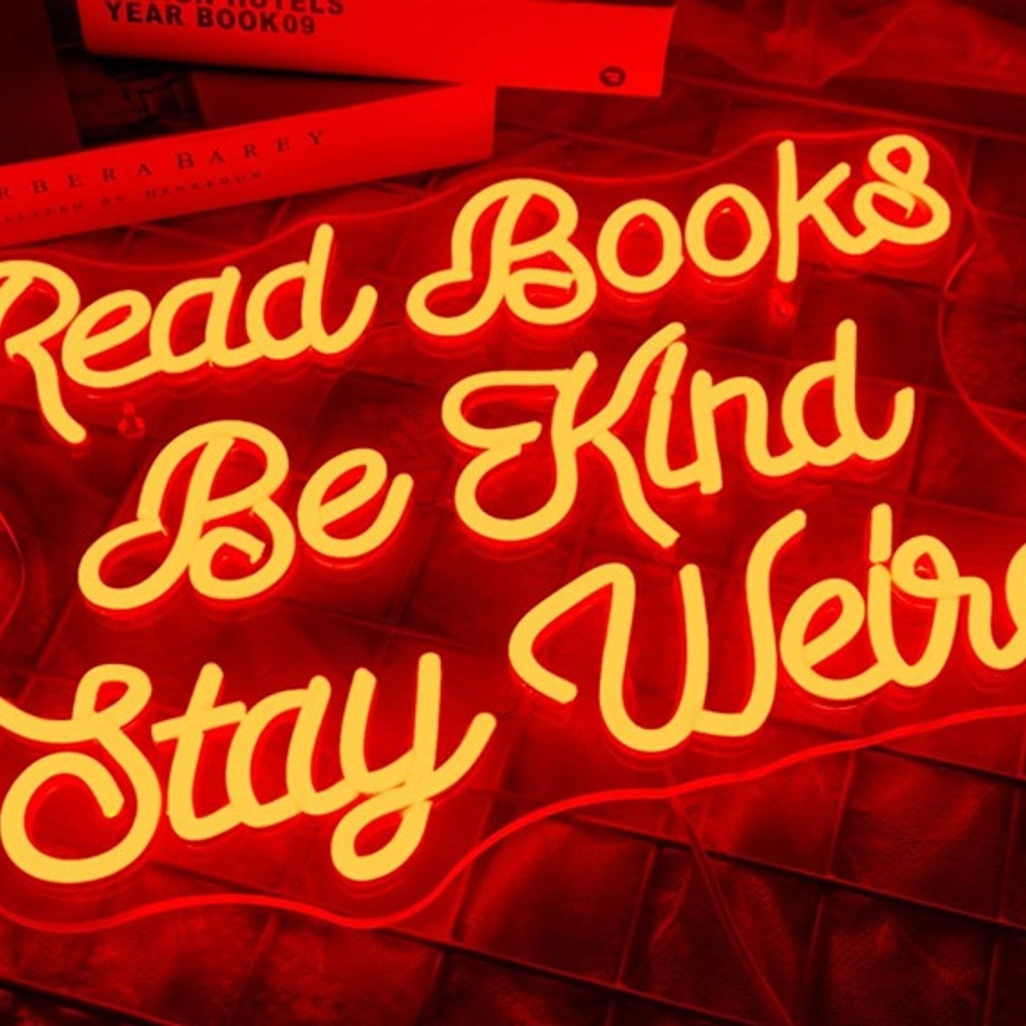 Fun Bright Red “Read Books, Be Kind, Stay Weird” LED Night Light Wall Decoration