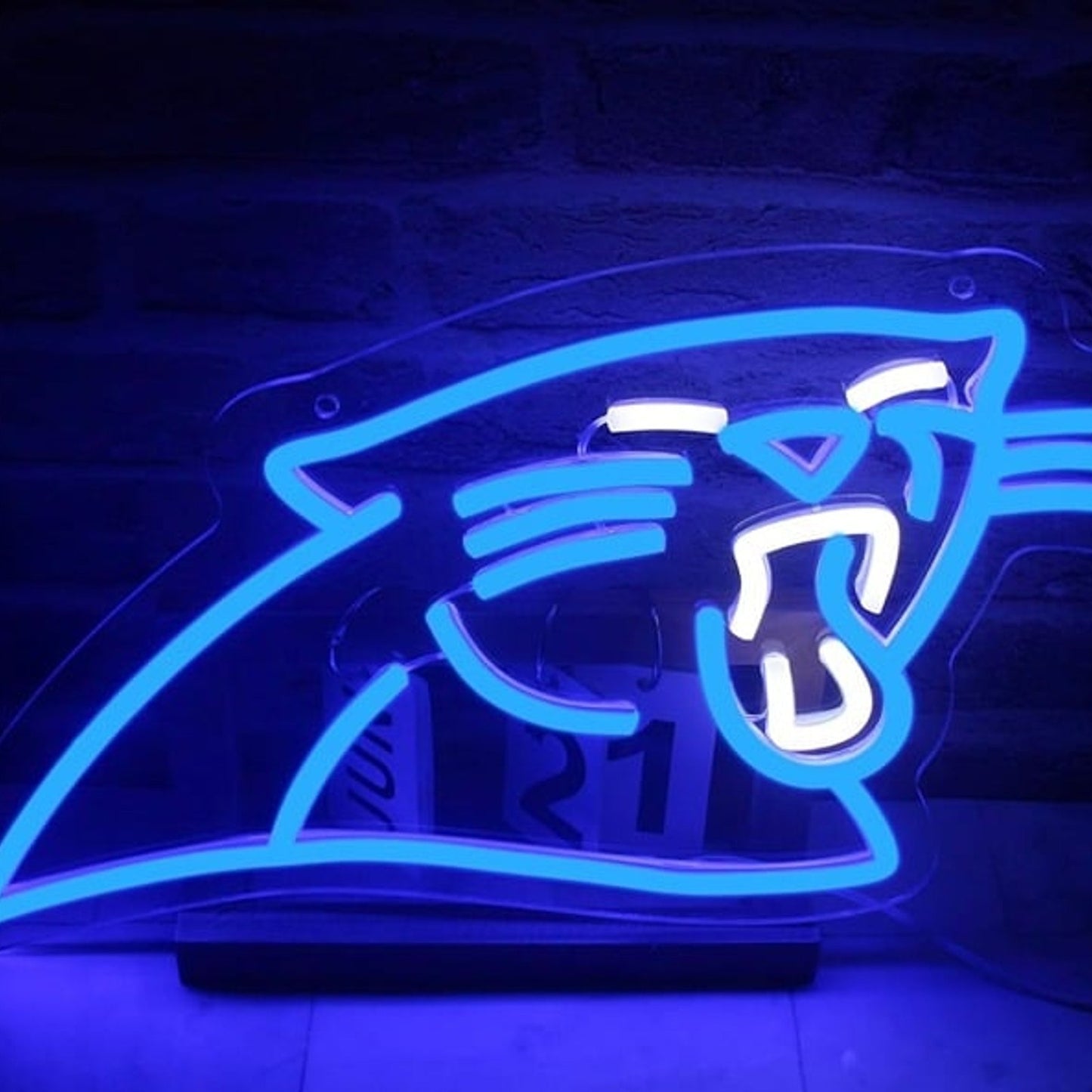 Vivid Bright Blue Carolina Panthers LED Night Light NFL Football Game Room Decor