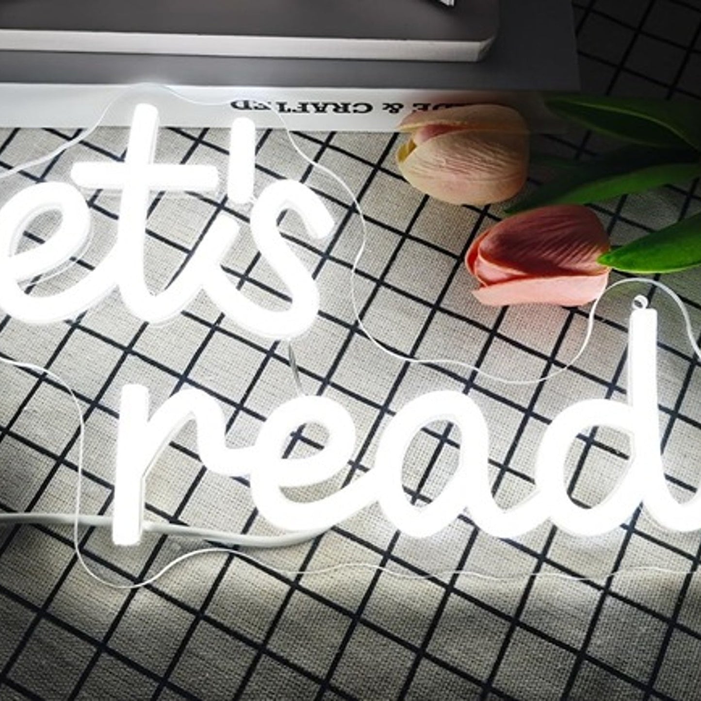 Lovely Bright White “Let’s Read_” LED Night Light Room Wall Decoration