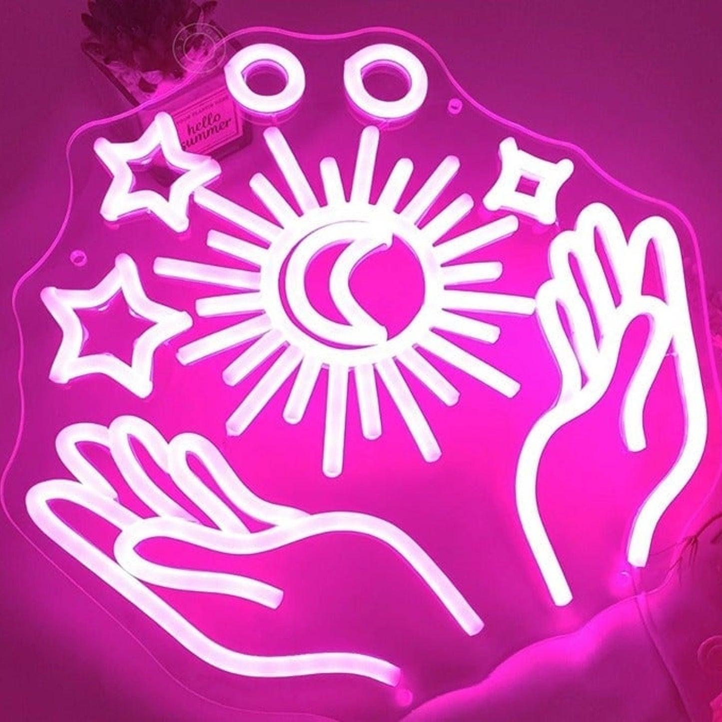 Lovely Bright Pink Sun, Star & Moon Hands LED Night Light Room Wall Decor