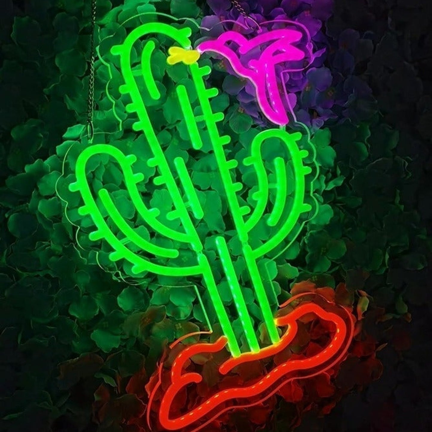 Lovely Vivid Bright Colorful Cactus Humming Bird LED Night Light Decor