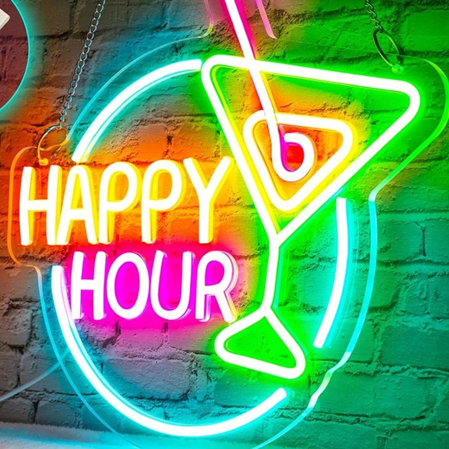 Lovely Bright Colorful “Happy Hour” Cocktail LED Night Light Bar Room Wall Decor