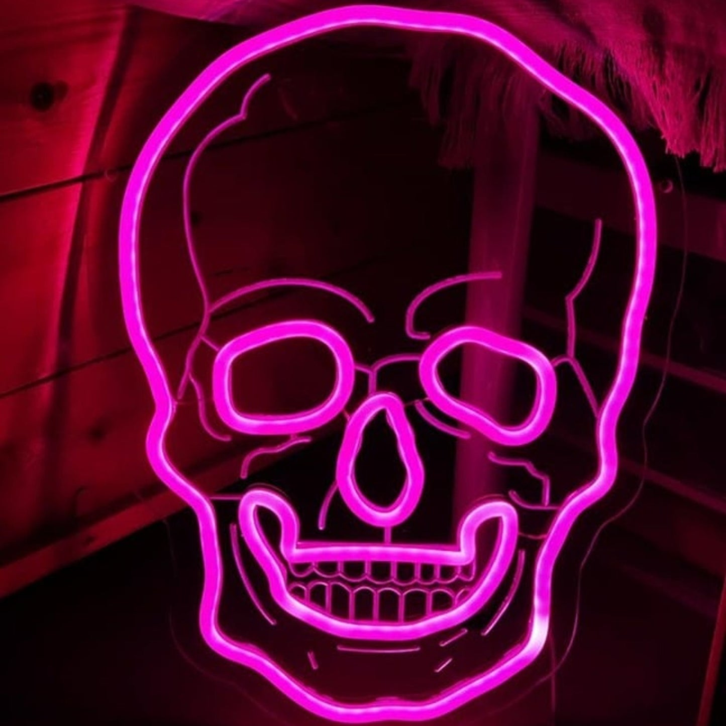 Spooky Bright Pink Skeleton Skull LED Night Light Room Wall Decoration