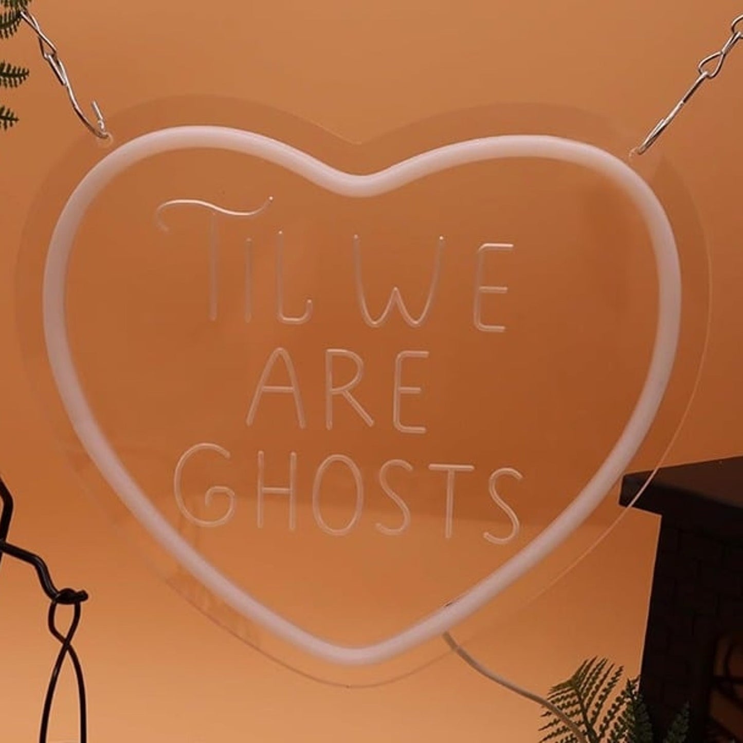 Lovely Bright Pink Heart “Til We Are Ghosts” LED Night Light Love Room Decor