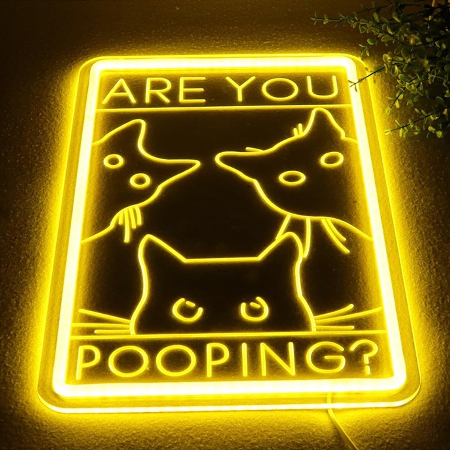 Fun Bright Yellow “Are You Pooping?” Kitty Cat LED Night Light Room Wall Decor