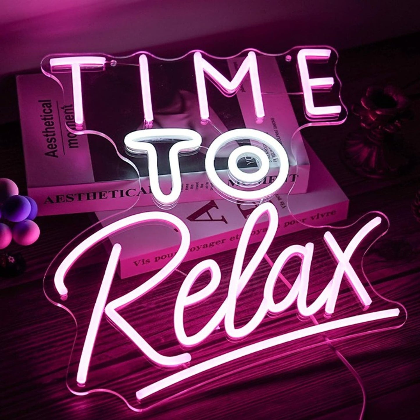 Lovely Bright Pink “Time to Relax” LED Night Light Room Wall Decoration