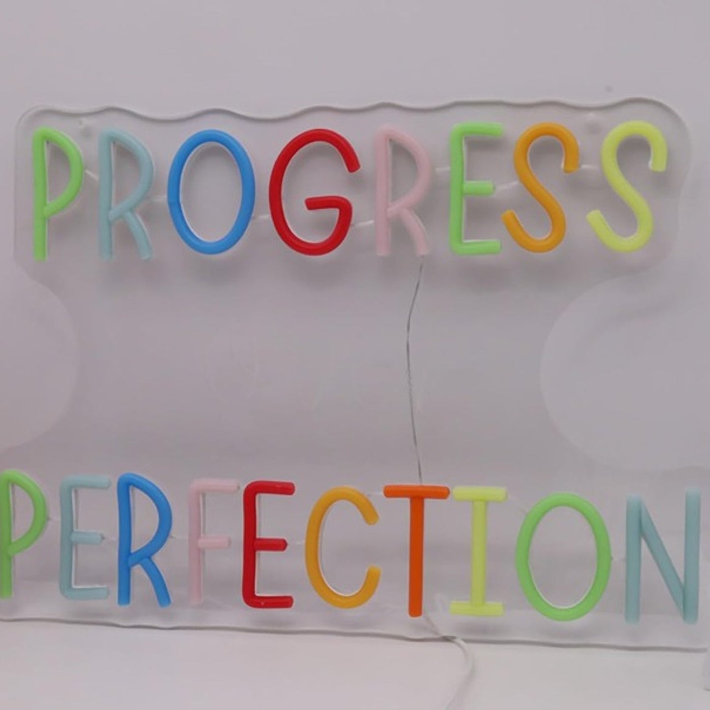 Lovely Bright Rainbow “Progress Over Perfection” LED Night Light Room Wall Decor