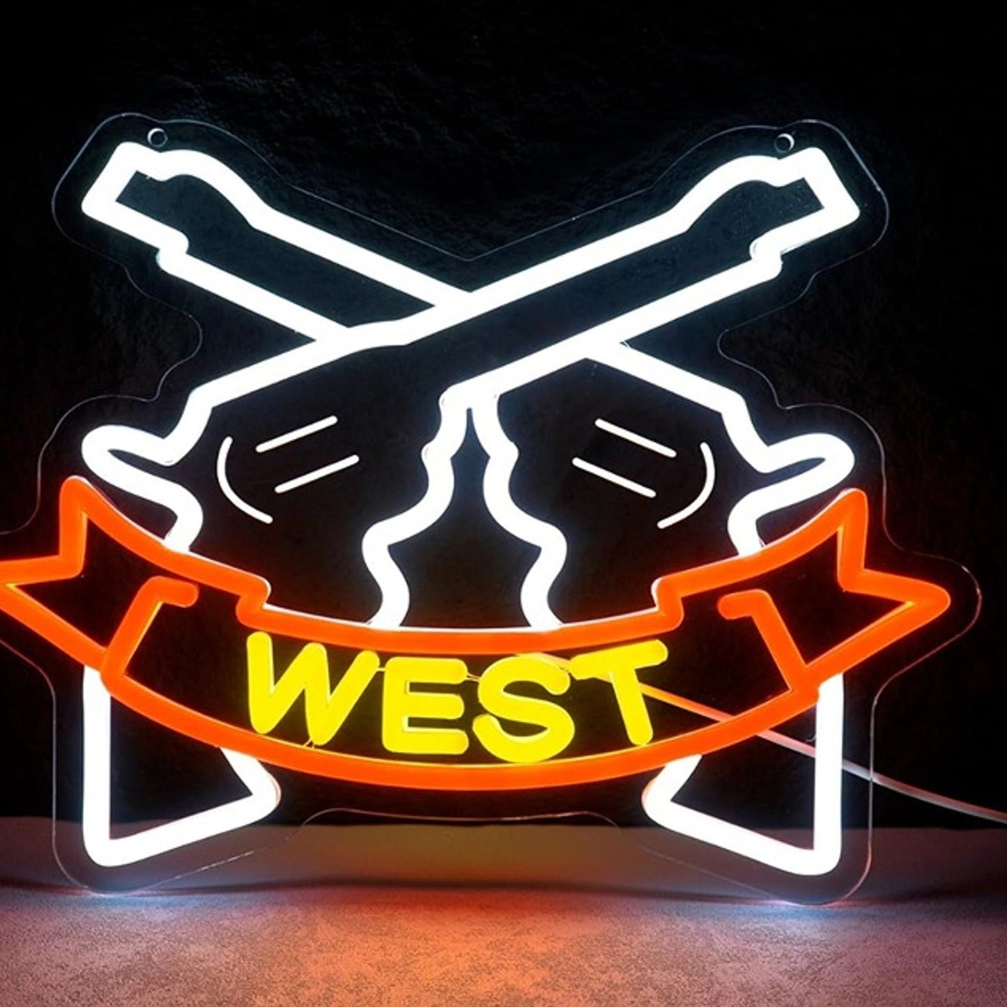 Vivid Bright “West” Cowboy Revolvers LED Night Light Room Wall Decoration