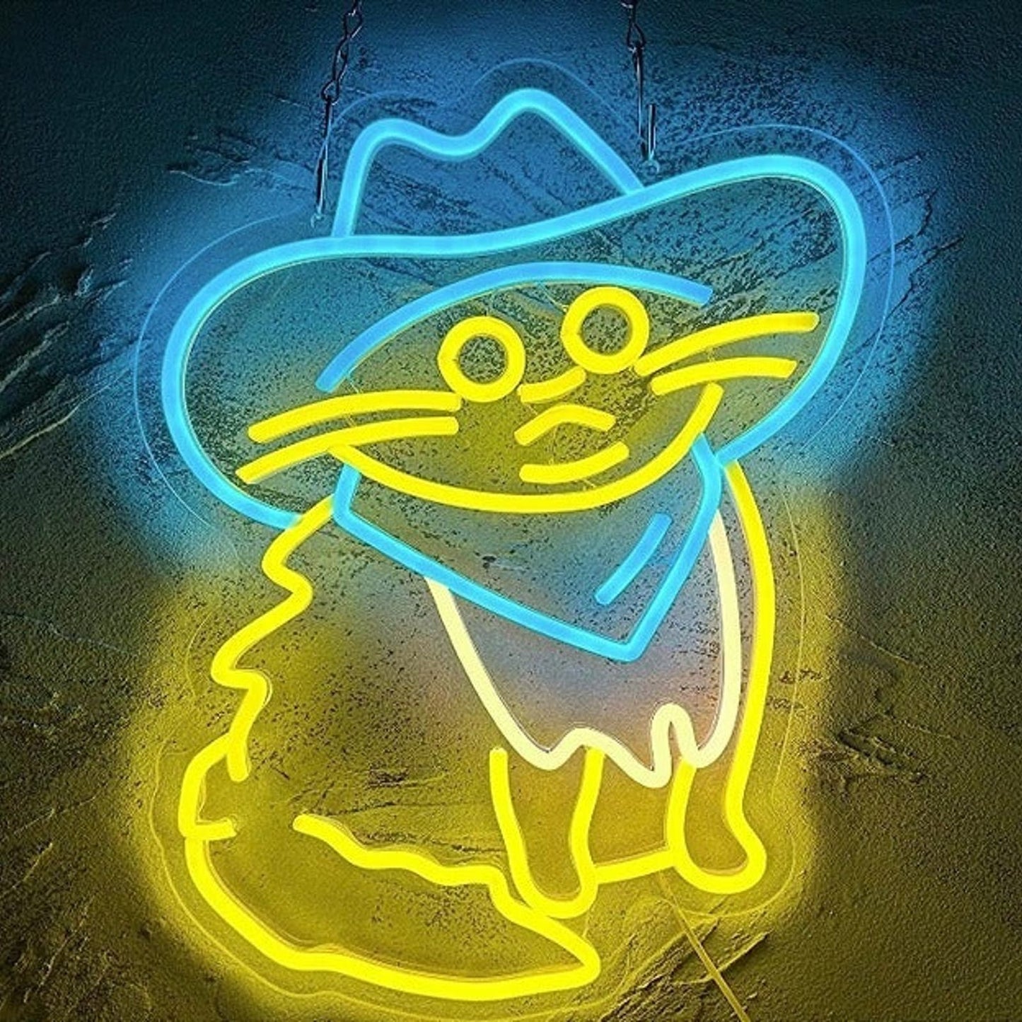 Fun Bright Blue Cow Boy Kitty Cat LED Night Light Room Wall Decoration