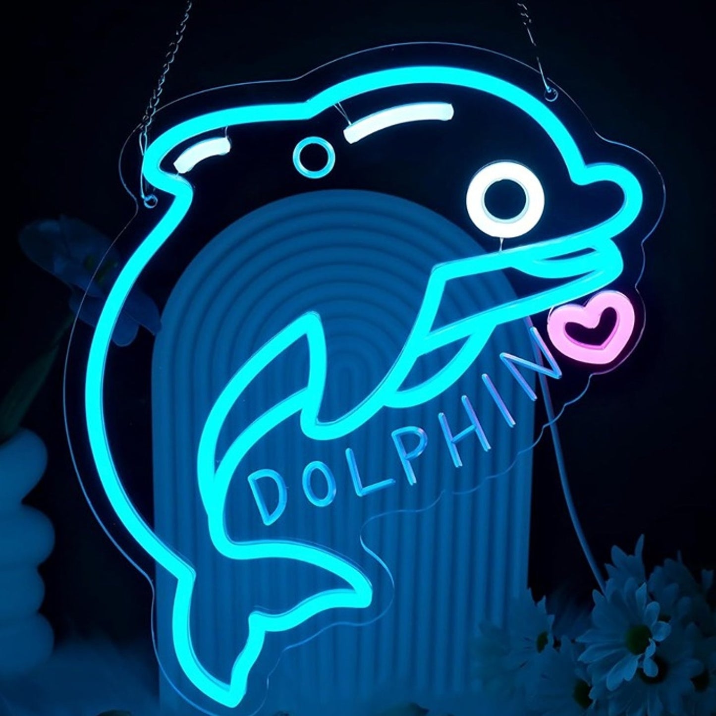 Lovely Bright Blue Happy Dolphin LED Night Light Room Wall Decoration