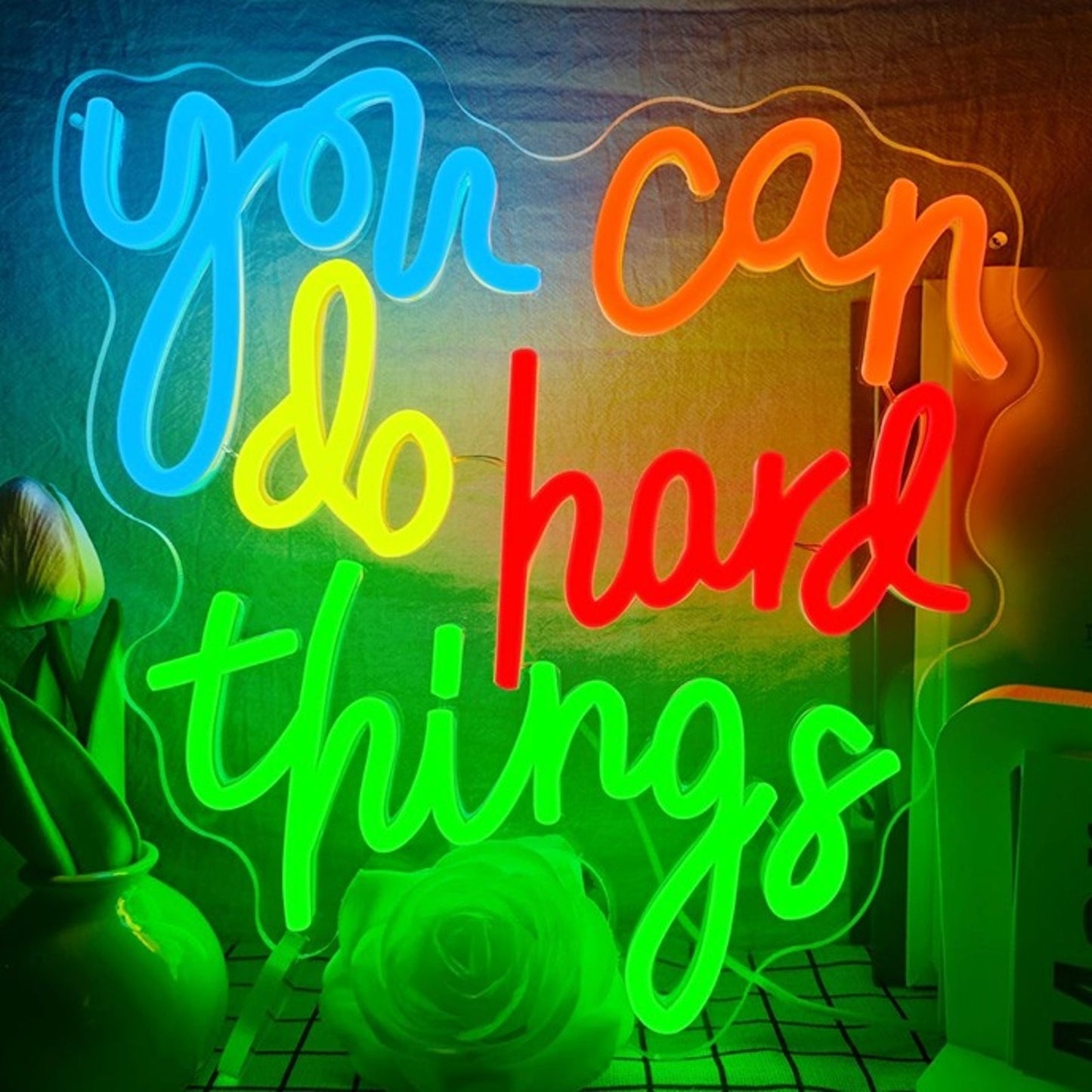 Lovely Bright Colorful “You Can Do Hard Things” LED Night Light Room Wall Decor