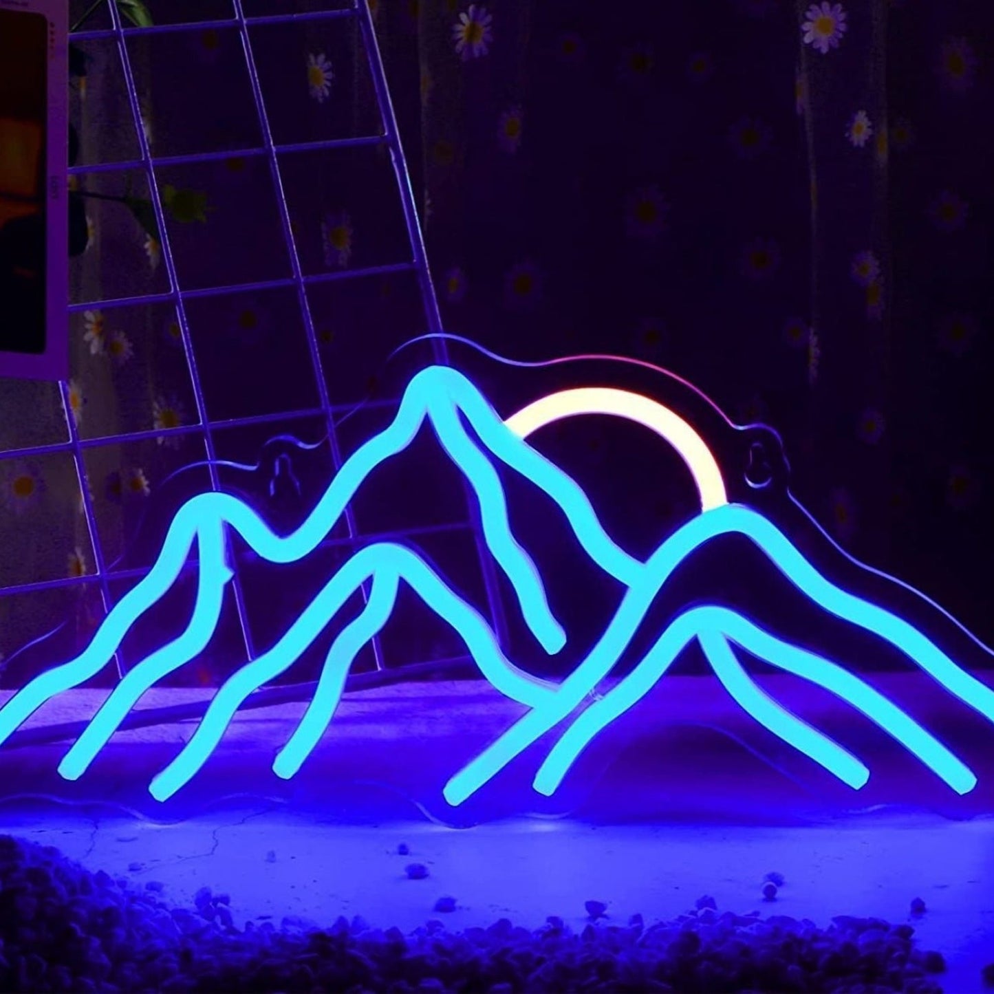 Lovely Bright Cool Blue Mountain Sunrise LED Night Room Wall Art Decoration