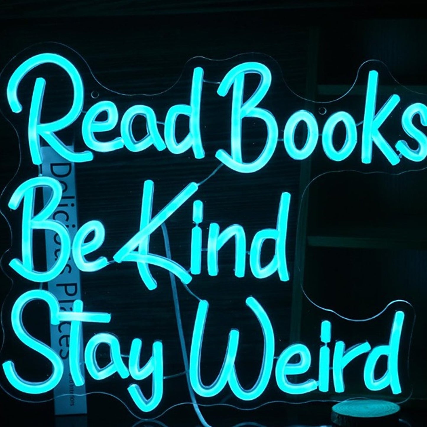 Fun Bright Blue “Read Books Be Kind Stay Weird” LED Night Light Room Wall Decor