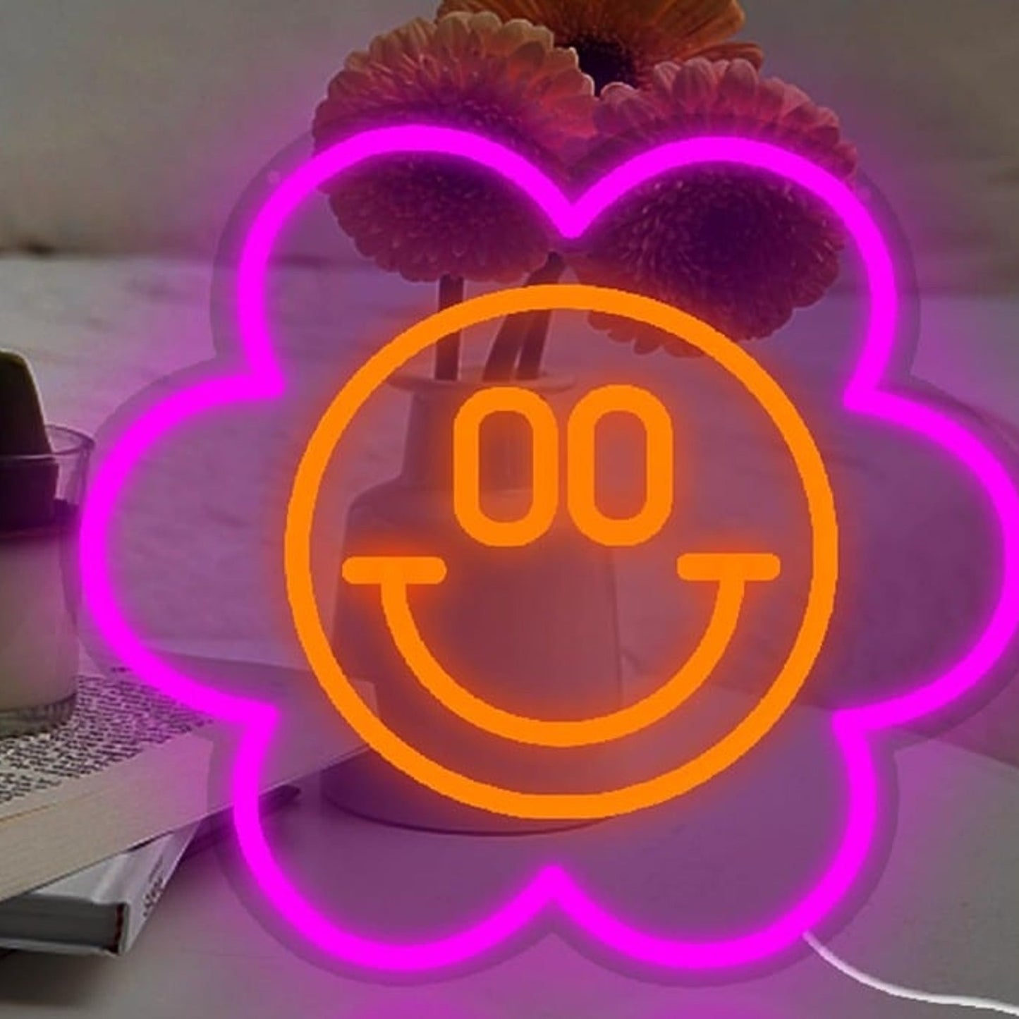 Lovely Bright Pink Flower Smiley Face LED Light Room Wall Decoration