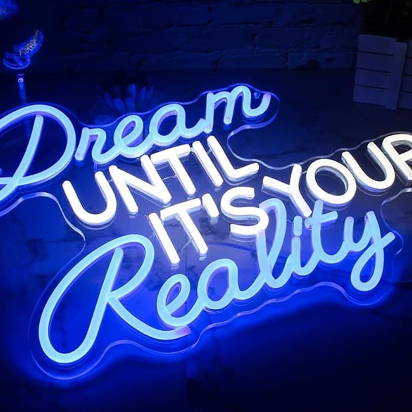 Lovely Bright Blue / White “Dream until It’s Your Reality” Light Room Wall Decor