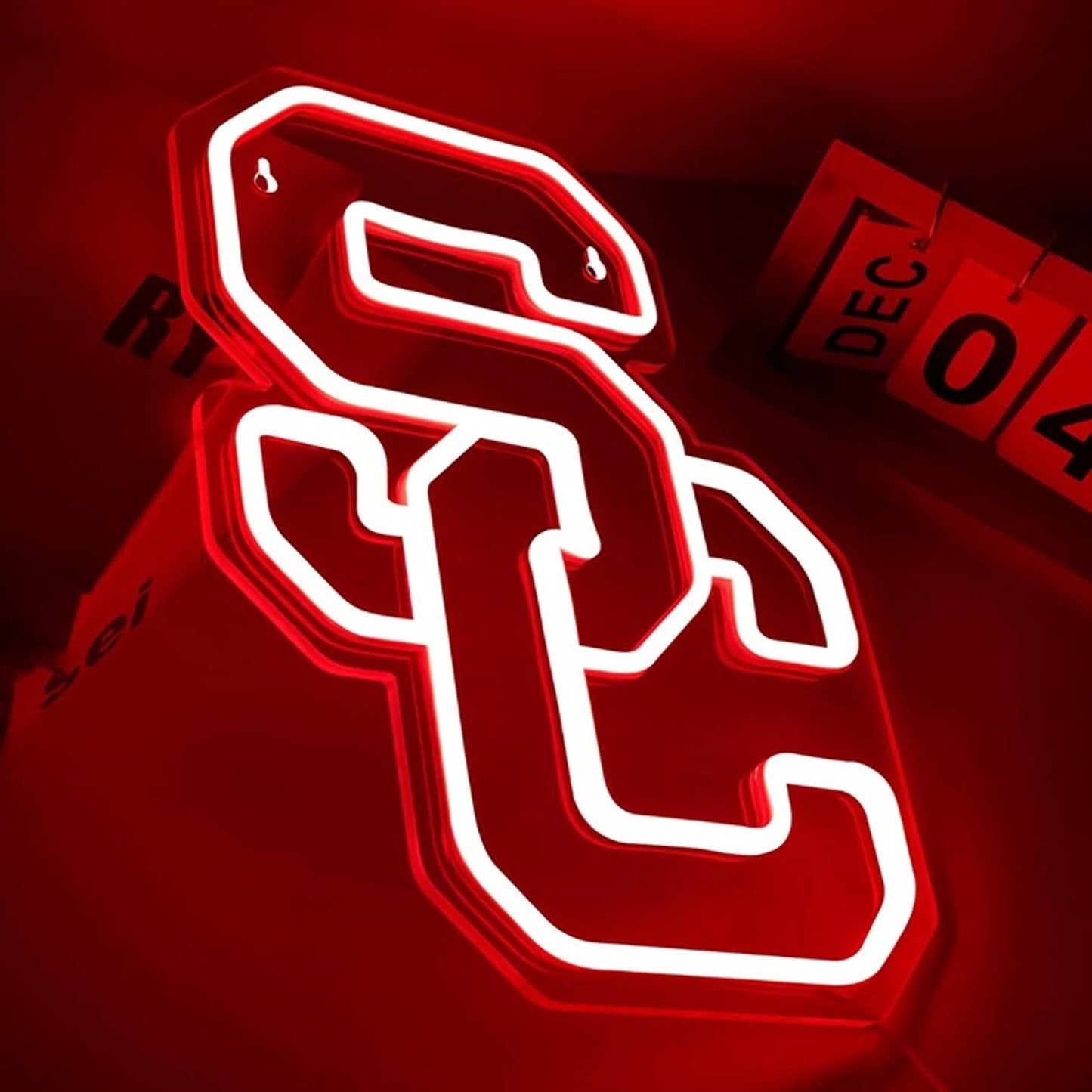 Vivid Bright Red South Carolina Trojans SC Logo LED Light University Decor