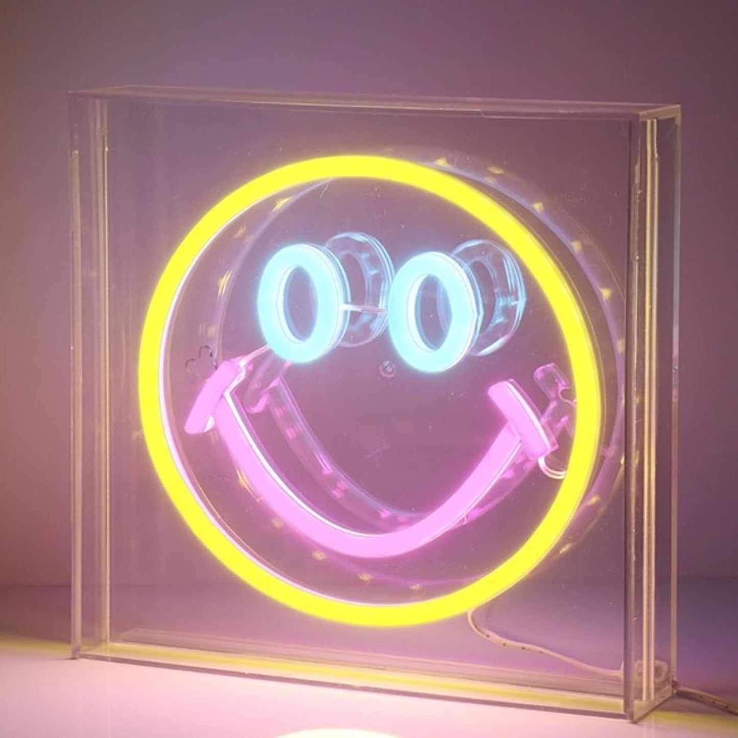 Fun Bright Yellow / Pink Smiley Face LED Night Light Box Room Wall Decor