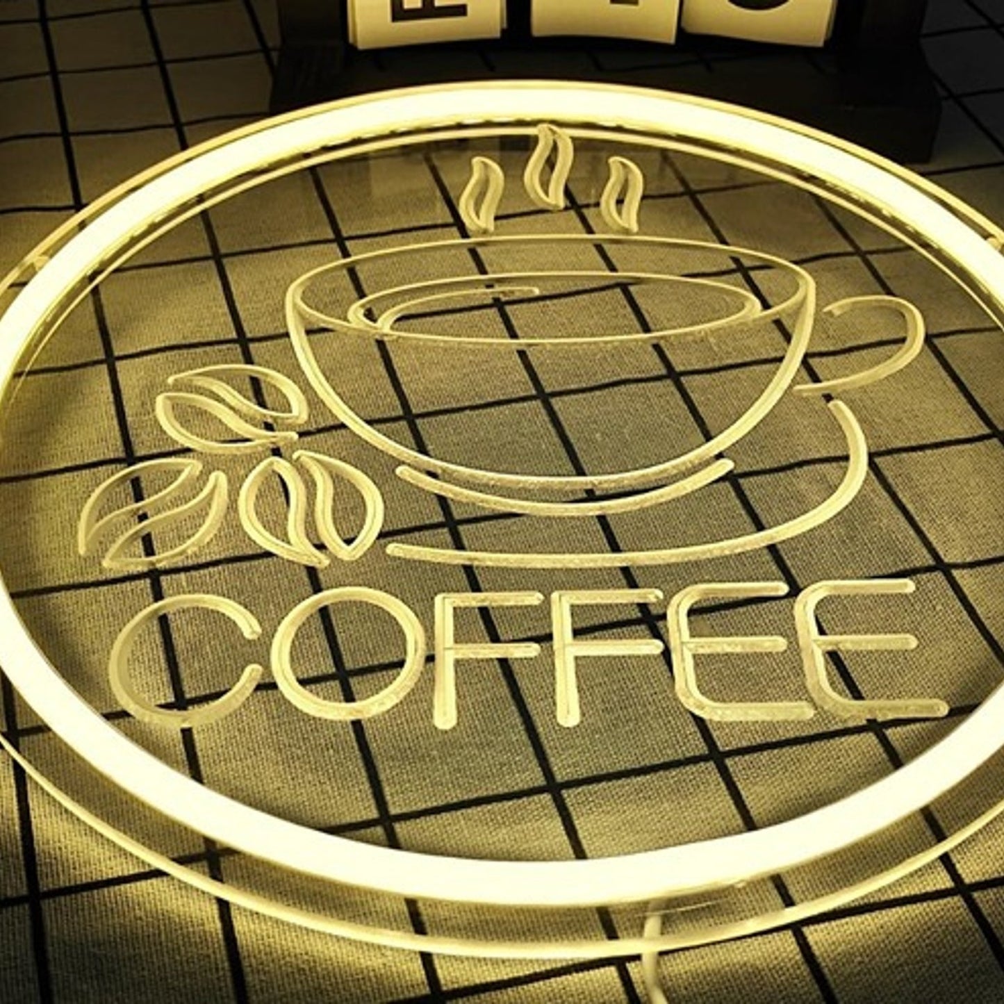 Lovely Warm Bright Circle Hot Coffee Sign LED Light Room Wall Decoration
