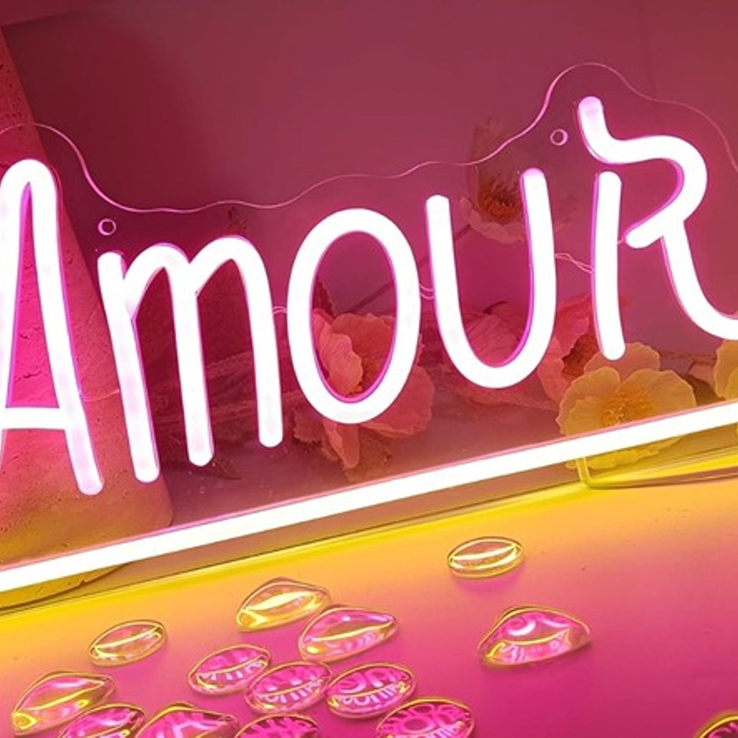 Lovely Bright Pink / Yellow “Amour” LED Night Light Room Wall Decoration