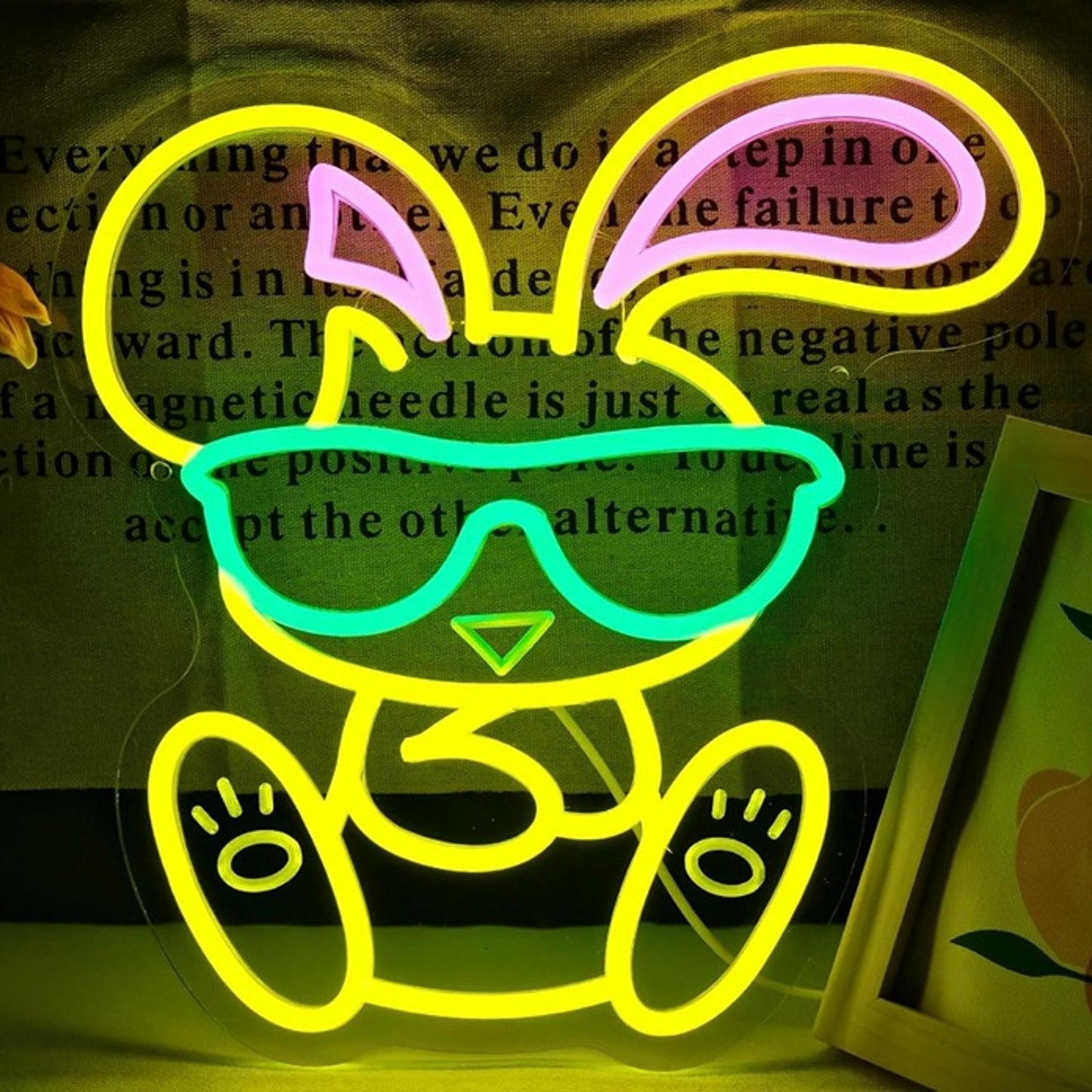 Fun Bright Yellow Bunny Rabbit Kid with Sunglasses Night Light Room Wall Decor
